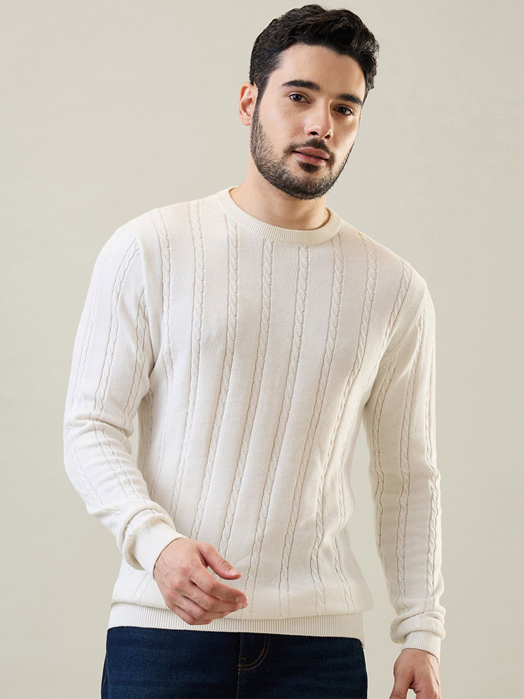 TIM PARIS Men Ribbed Cotton Pullover