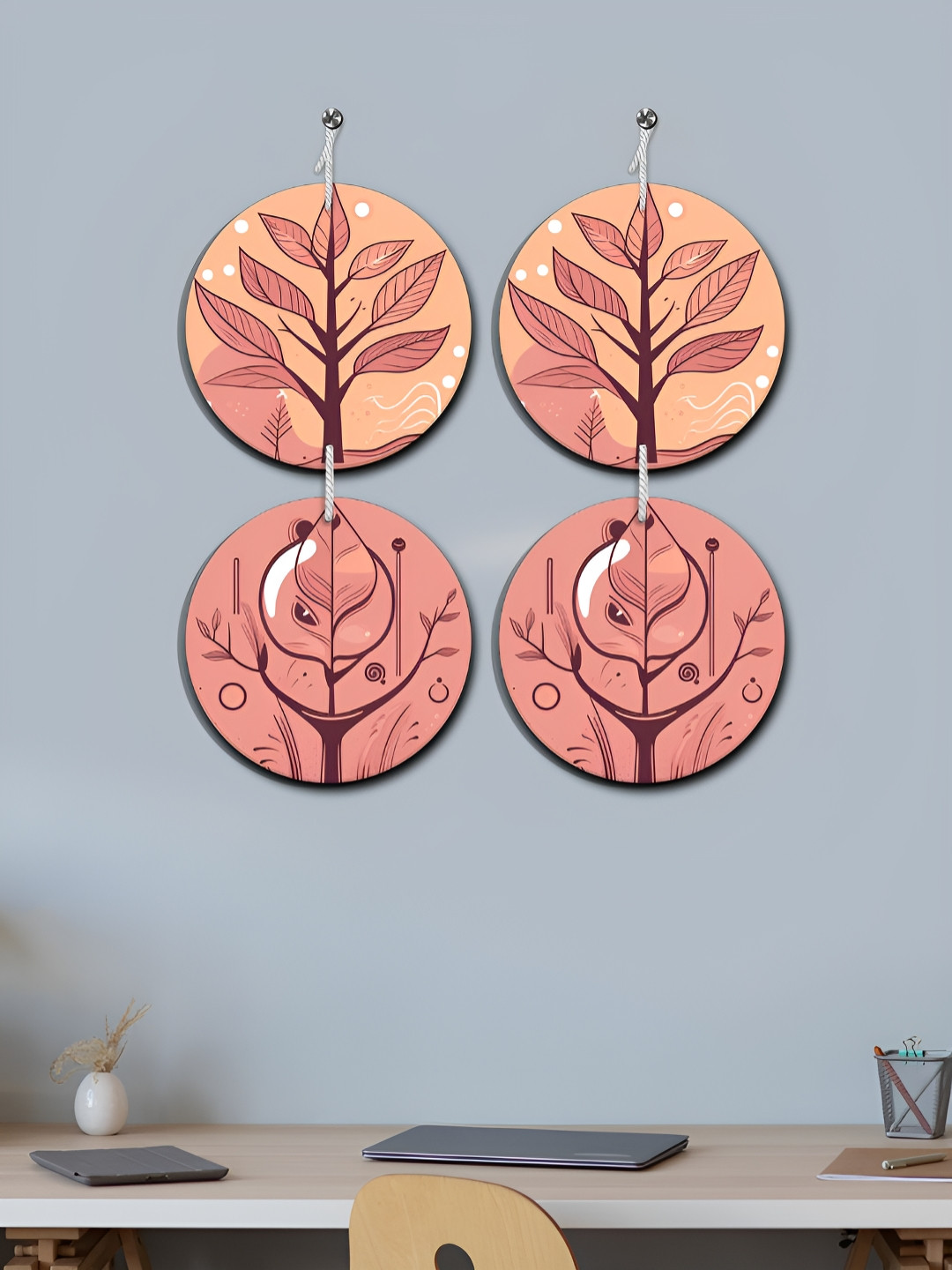 OLIVE TREE Wood Glossy Hall 4Pcs Wall Hangings-8In