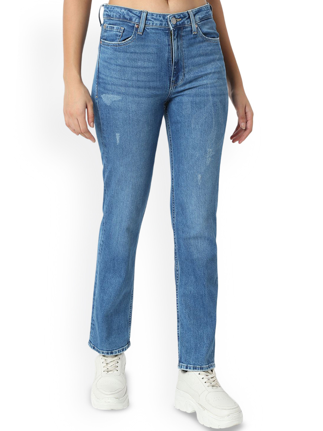 SPYKAR Women Slim Fit Mildly Distressed Light Fade Jeans