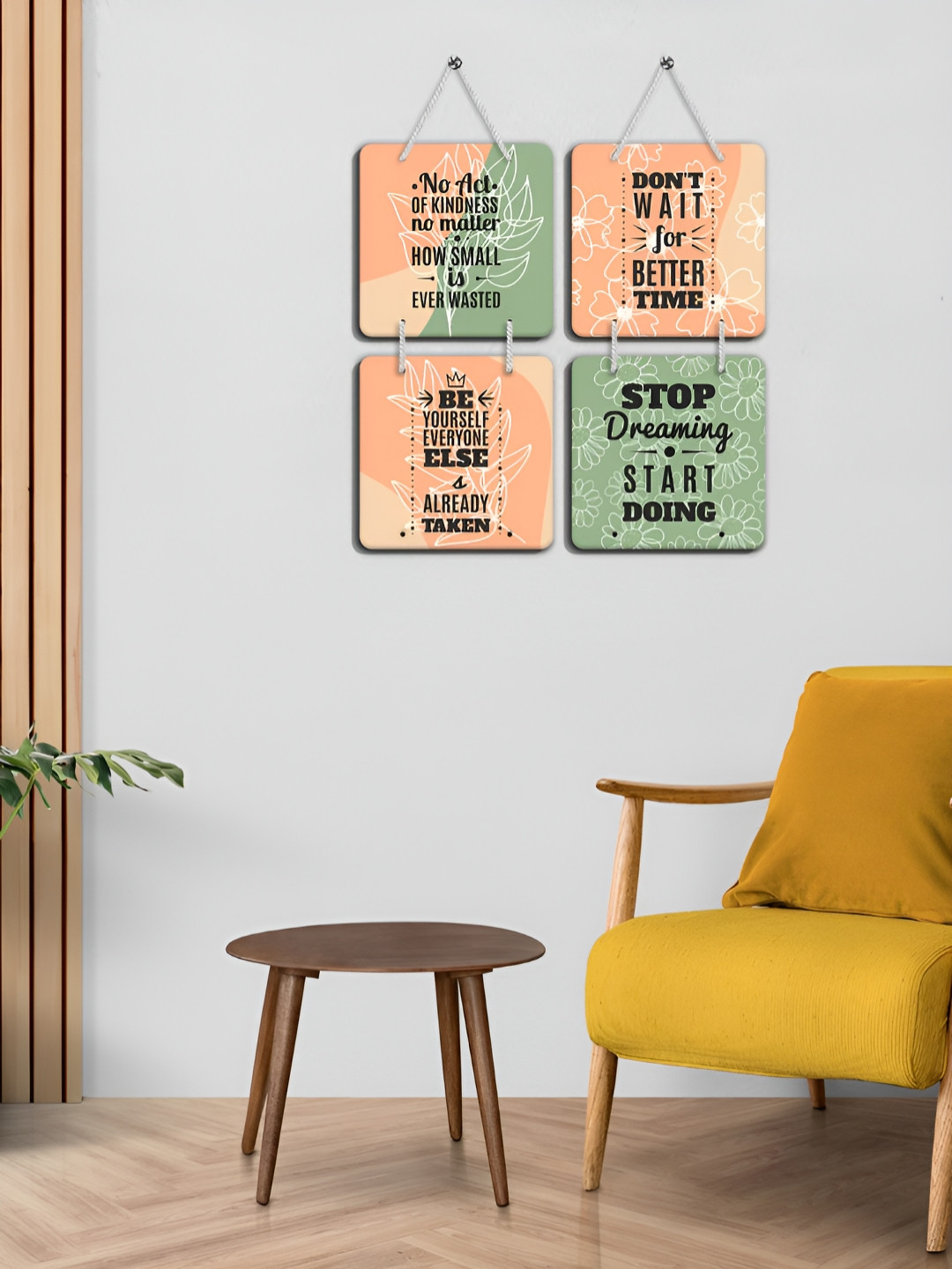 OLIVE TREE Wood Matte Hanging Hall 4Pcs Wall Hangings-7.9In