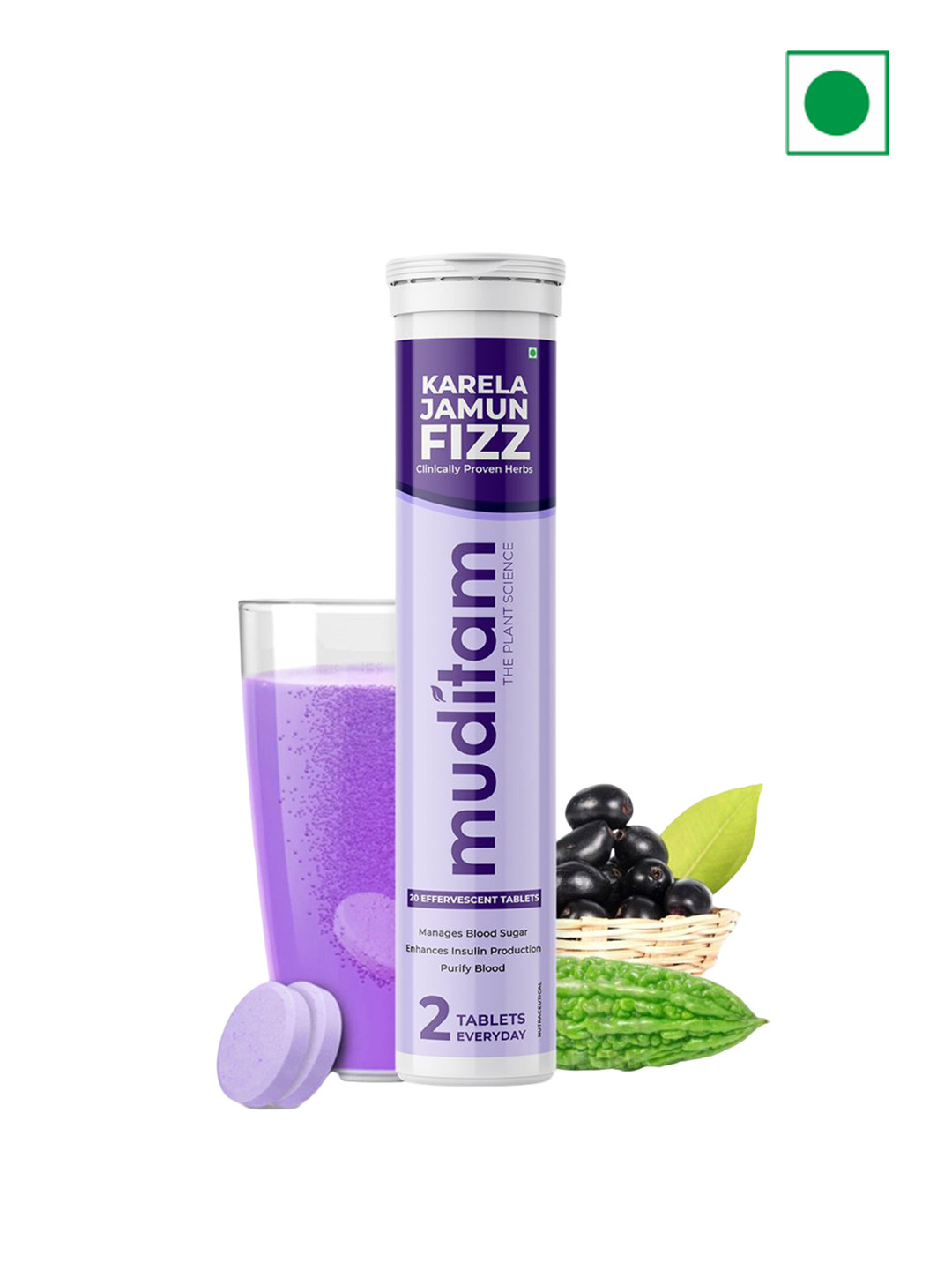 Muditam Ayurveda Karela Jamun Fizz Helps High Sugar Condition - 20 Tablets