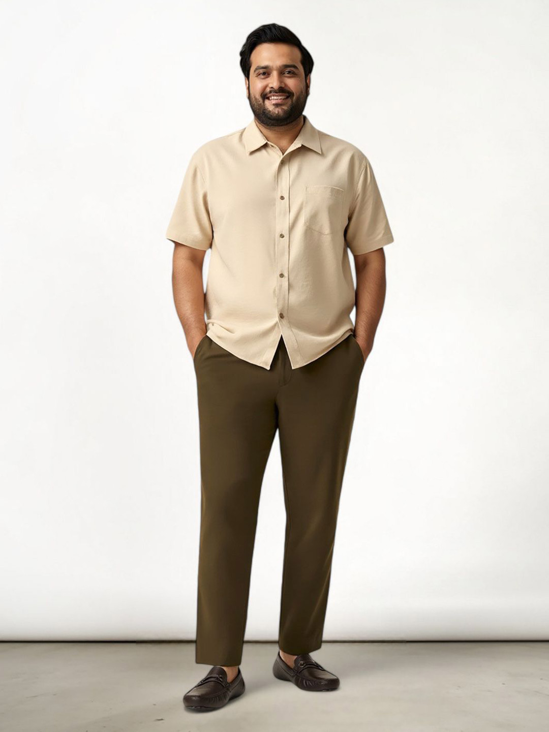 The Pant Project Men Army Olive Solid Slim Fit Plus-Size Solid Wrinkle Reisitant Formal Trousers