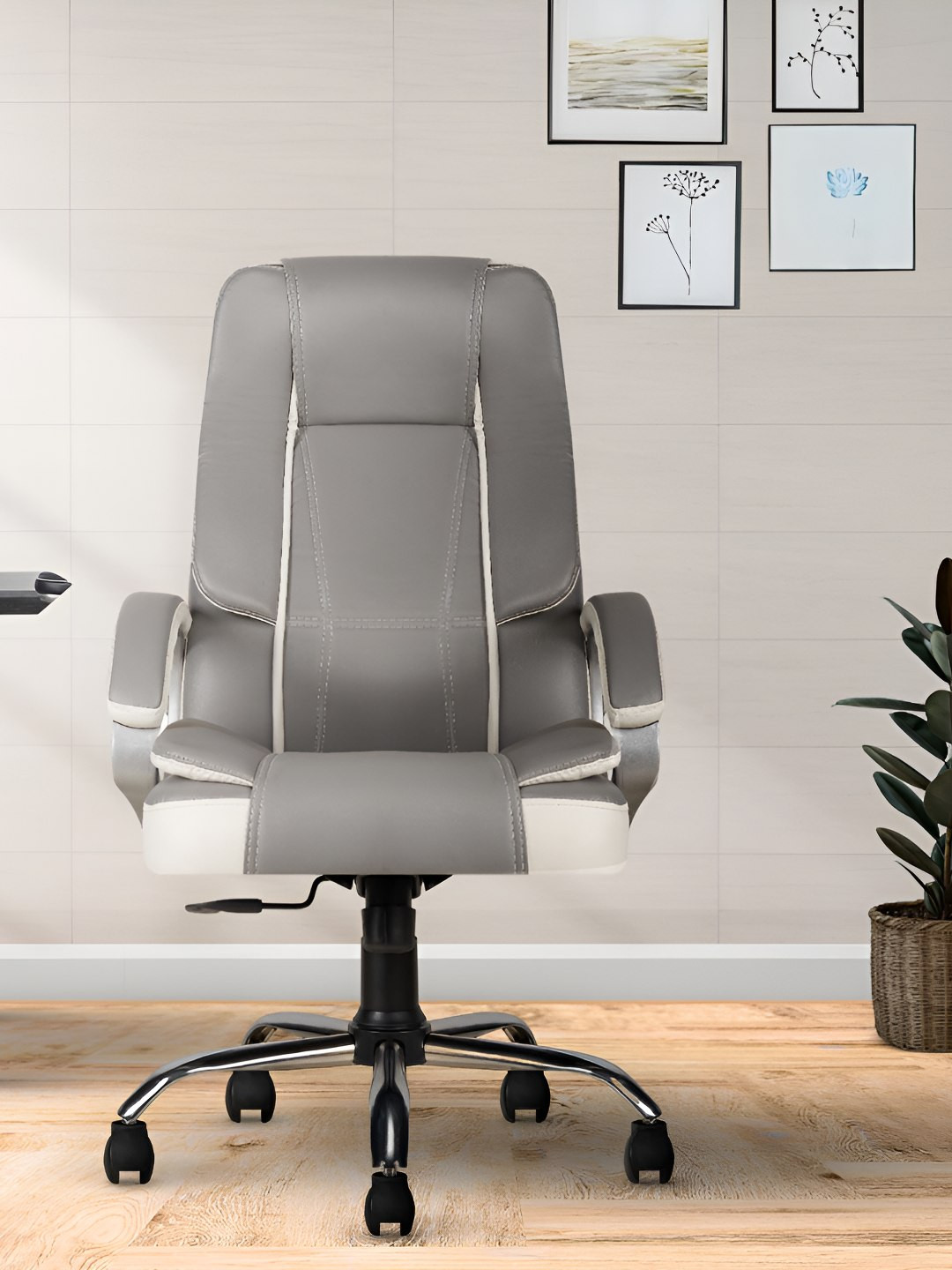 CELLBELL Grey & White Watson Ergonomic High-Back Study Chair