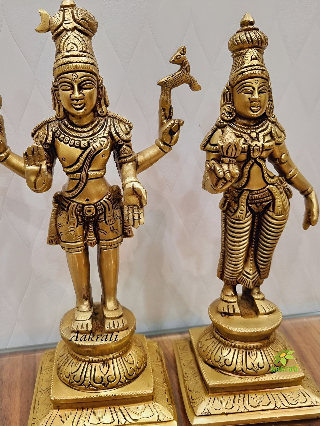 Aakrati Lord Shiva and Mata Parvati Gold Brass Metallic Prayer Room Set of 2 Medium Showpieces - 11 Inches