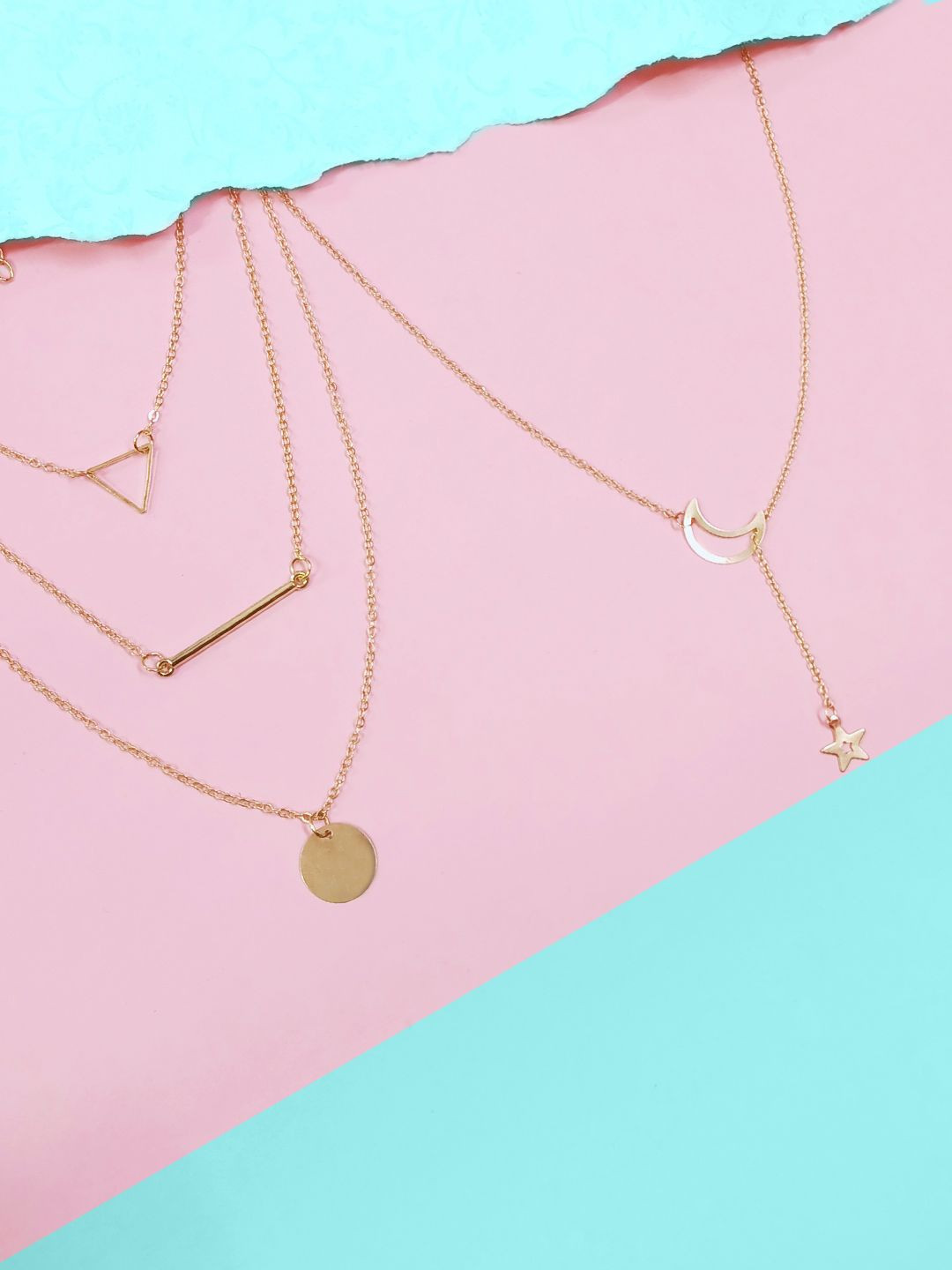 DressBerry Gold-Toned Set of 2 Star Moon Layered Necklaces