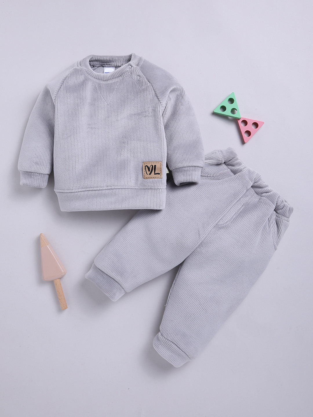 Moms Love Infant Boys Ribbed Velvet-Finish Pure Cotton Sweatshirt With Joggers