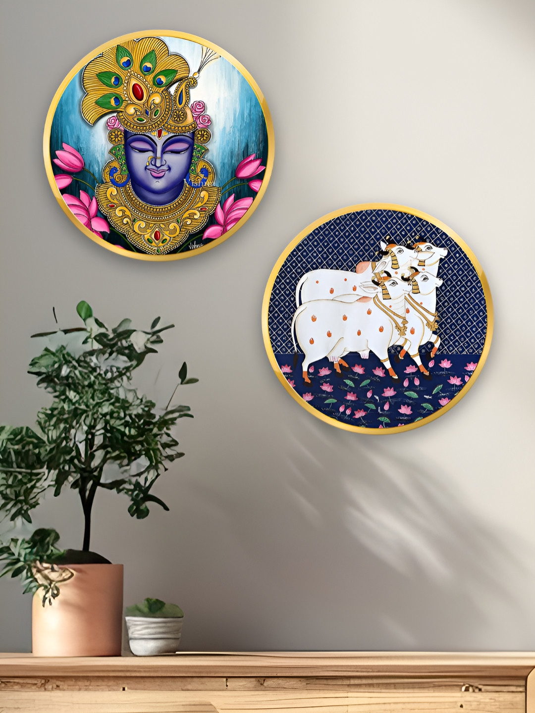 ArtVibes Eco-Friendly Wood Glossy Hanging Hall 2Pcs Spiritual Wall Decor-9.1In