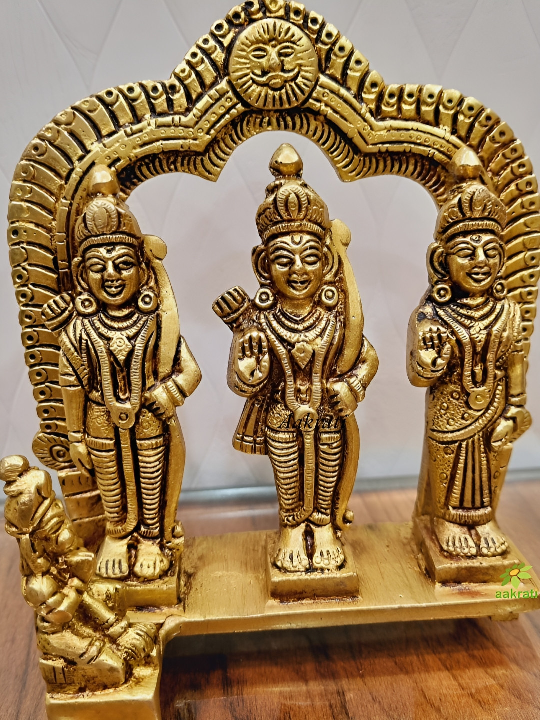 Aakrati Ram Darbar Gold Brass Metallic Prayer Room Small Showpiece - 6 Inches