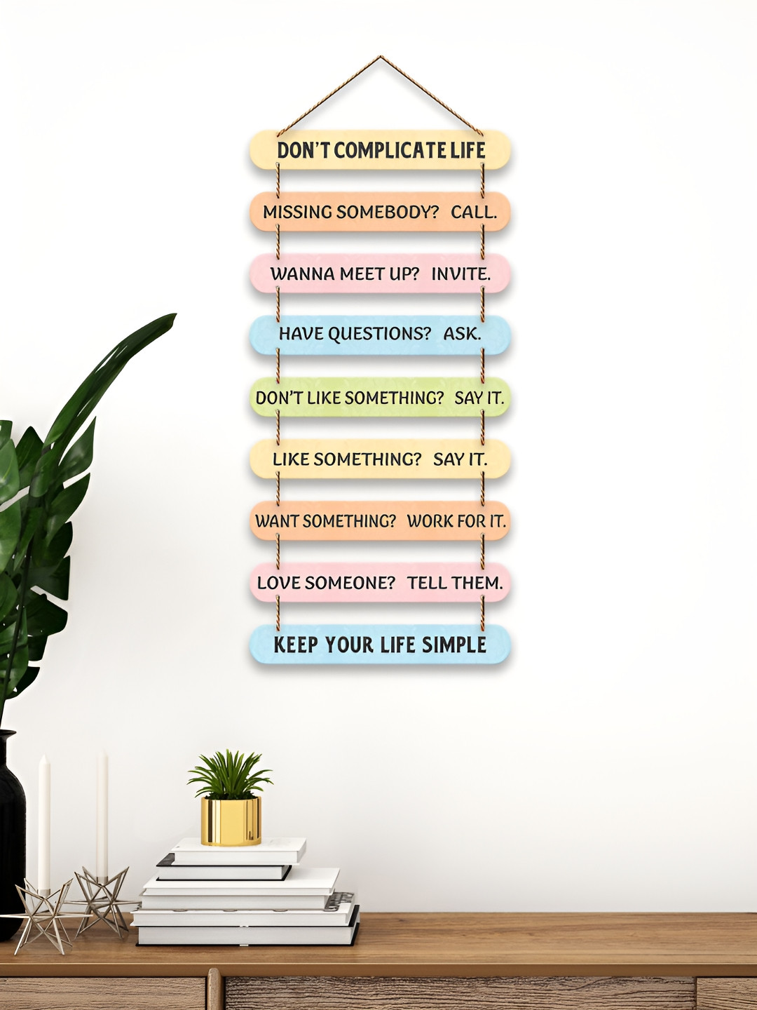 ArtVibes Keep Your Life Simple Wood Matte Hanging Hall Wall Hangings-34In