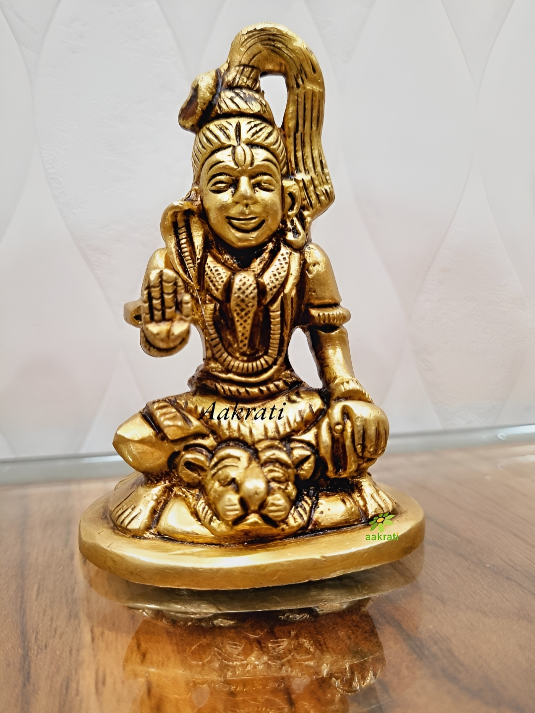 Aakrati Lord Mahadev Gold Brass Metallic Prayer Room Tiny Showpiece - 3.5 Inches