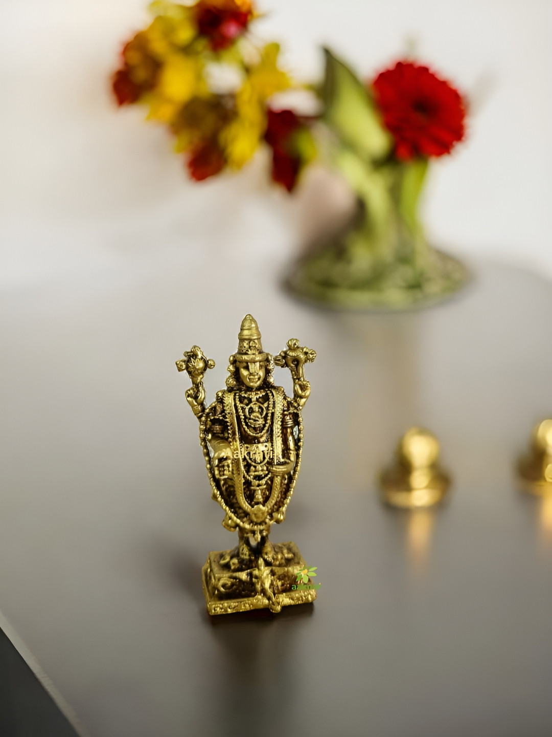 Aakrati Statue of Balaji Yellow Brass Metallic Prayer Room Tiny Showpiece - 2 Inches
