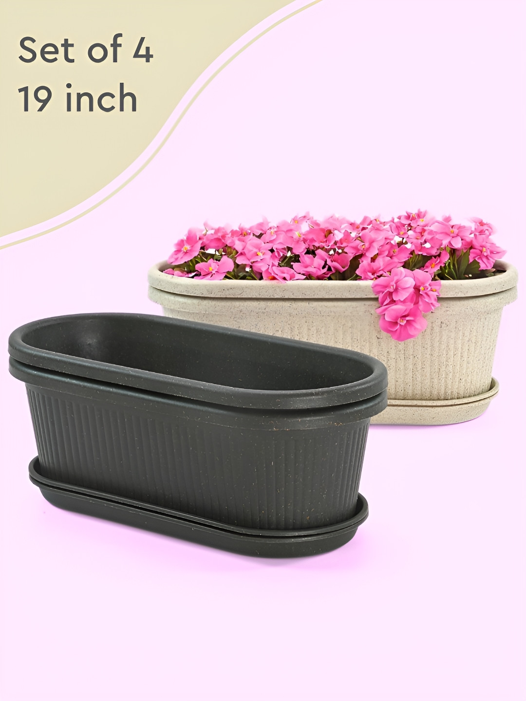 eha 4-Pcs Charcoal Black & Sand White Earthy Textured Planters