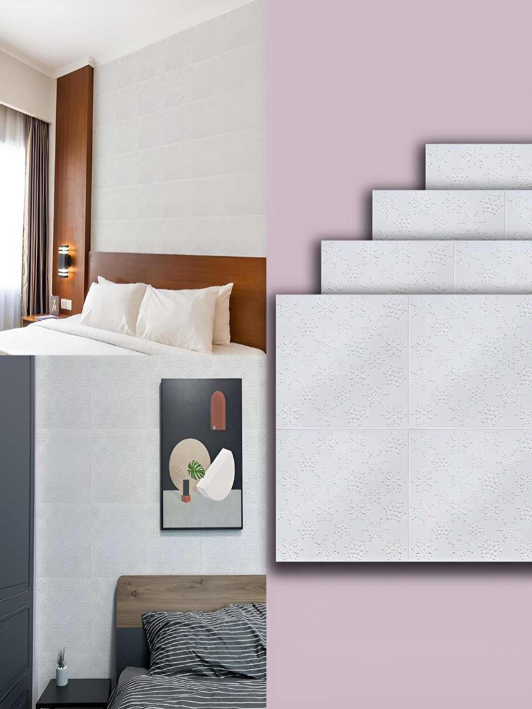 Lukzer 4-Pcs White Self-Adhesive Wall Panels