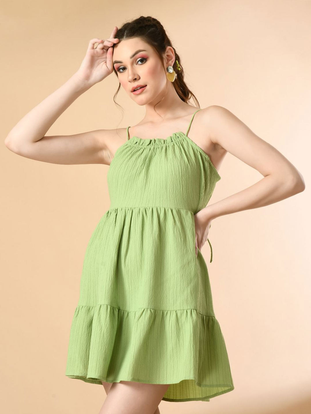 Fuchsia Green Fit & Flare Mini Dress