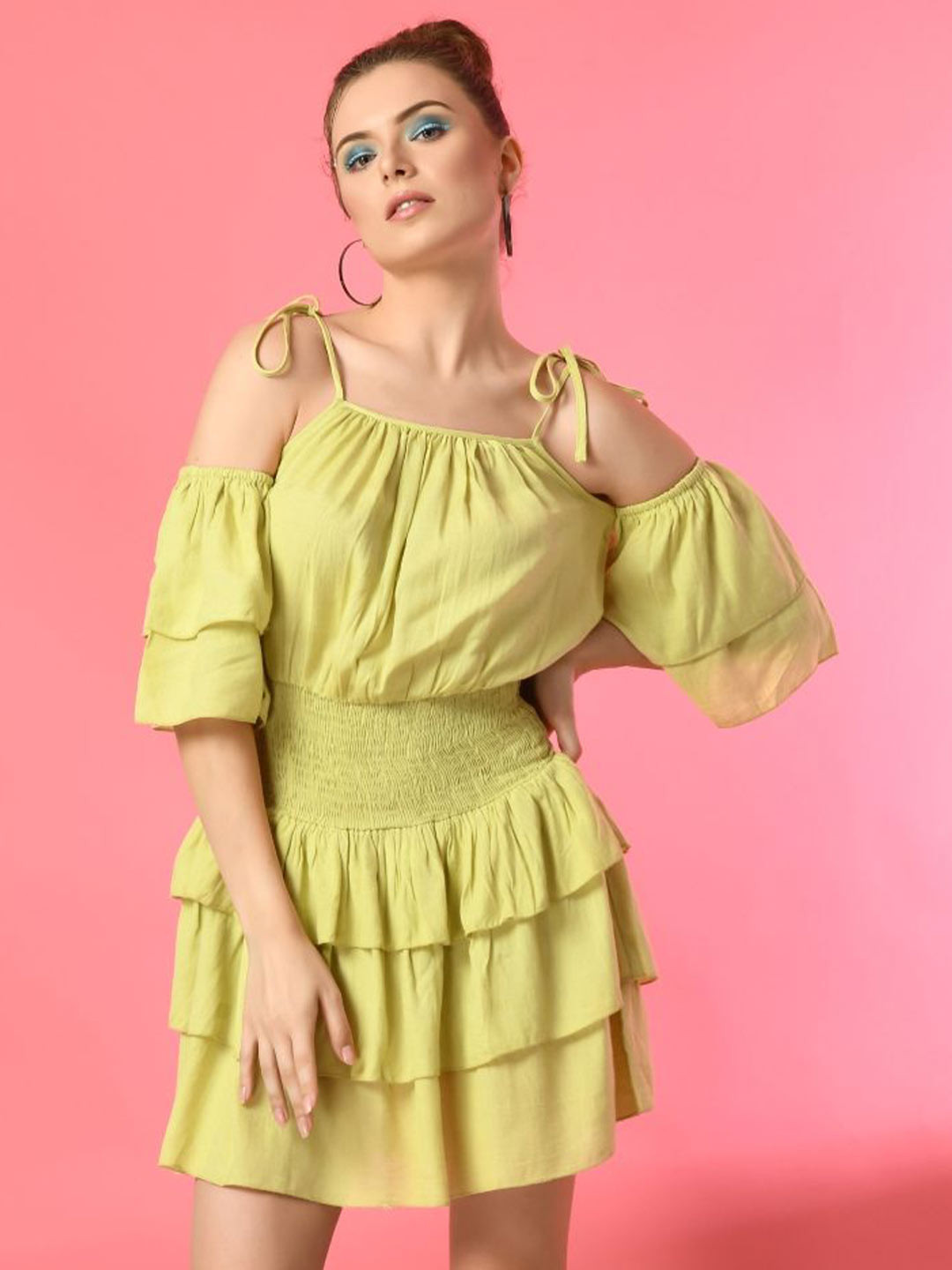 Fuchsia  Off-Shoulder Cold-Shoulder Fit & Flare Mini Dress