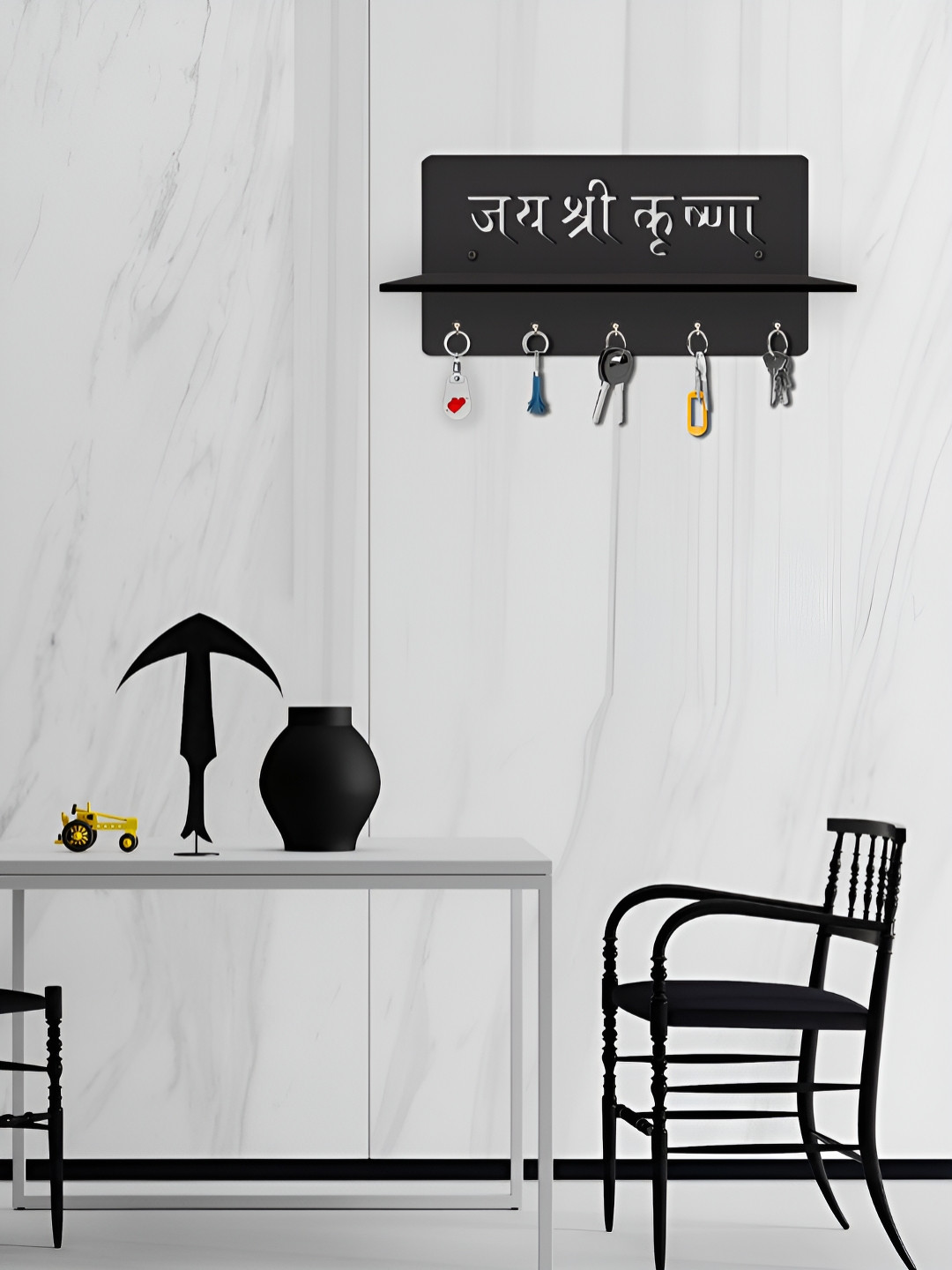 OLIVE TREE Black 5 Hooks Wooden Key Holder