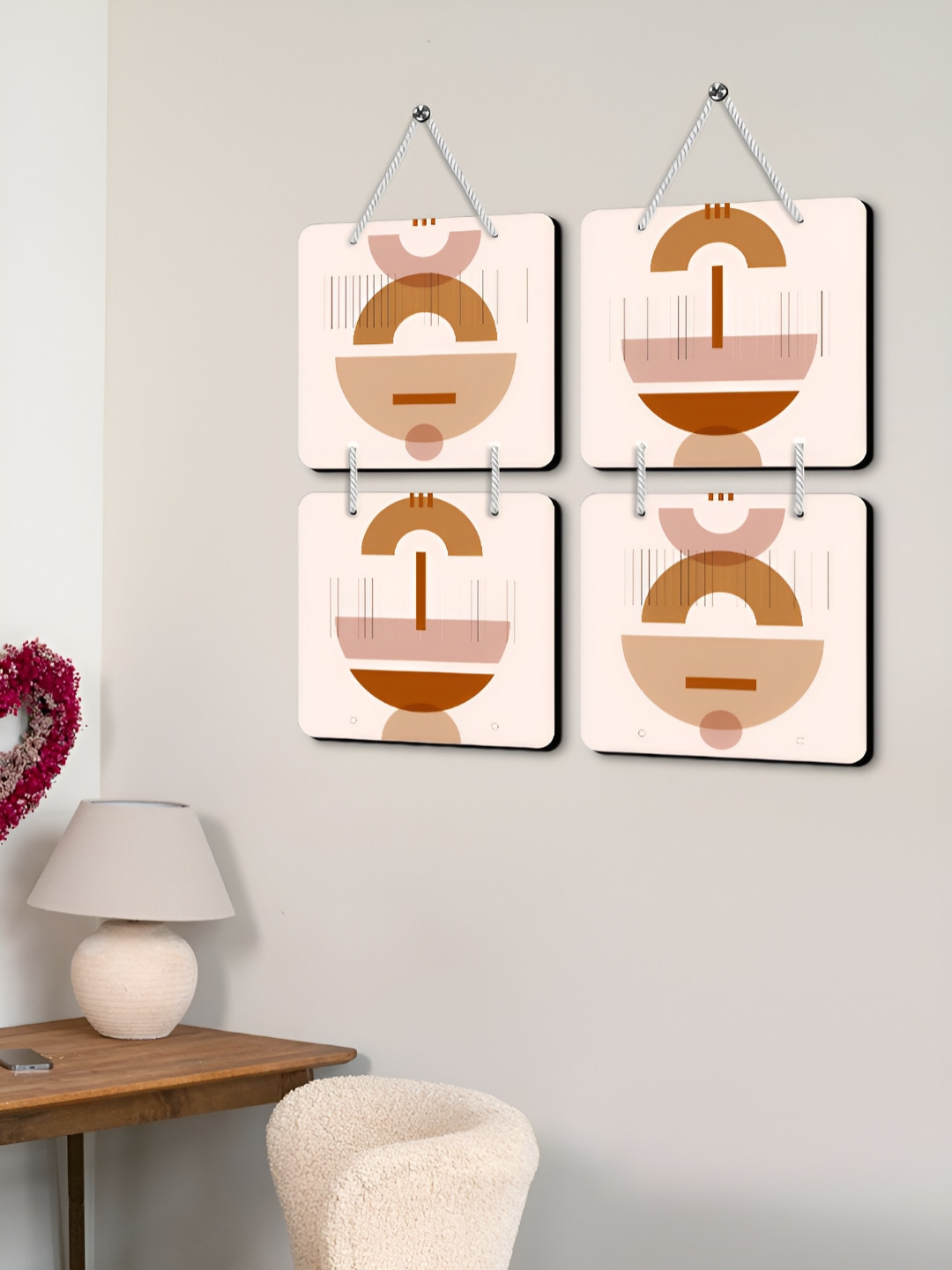 OLIVE TREE Decor Wood Bohemian Matte Hall 4Pcs Wall Hangings-8In