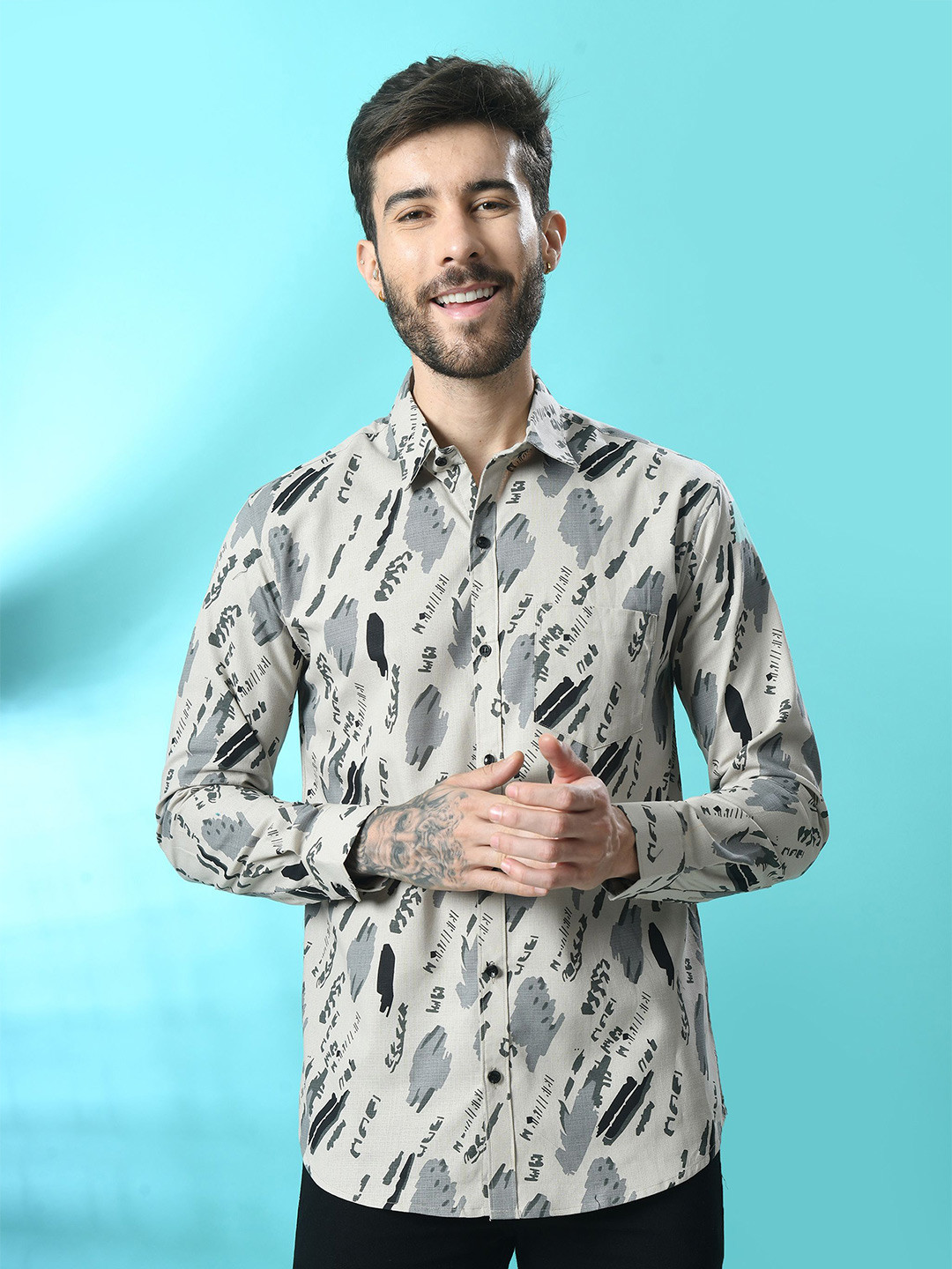 Tanip Men Comfort Polka Dot Sheer Printed Casual Shirt