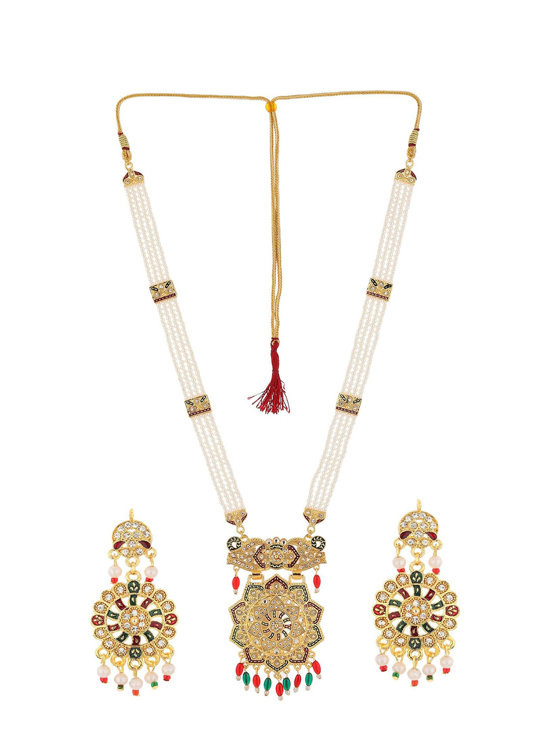 Rhosyn Women's Rajwadi Rajputana Style Mother of Pearl Gold-plated Multicolor Jewlery Set