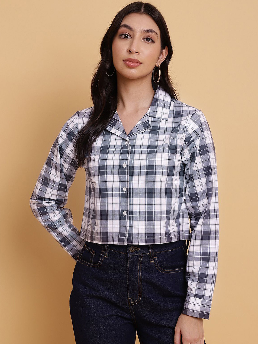 Sands of India Tartan Checks Crop Shirt