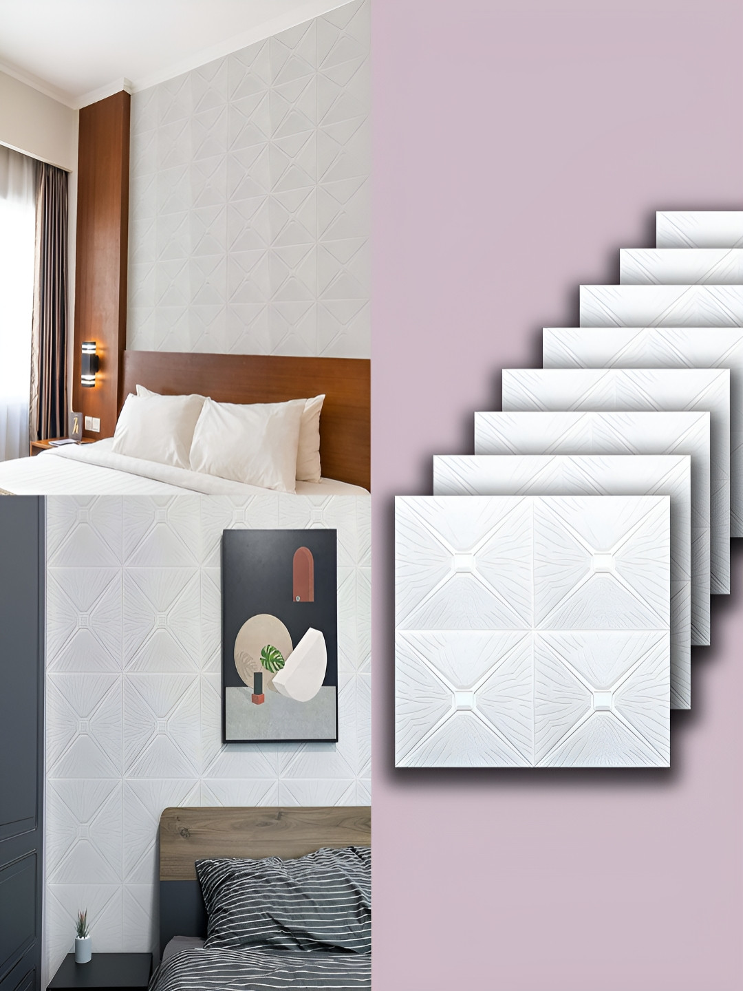 Lukzer 8-Pcs White Self-Adhesive Wall Panels