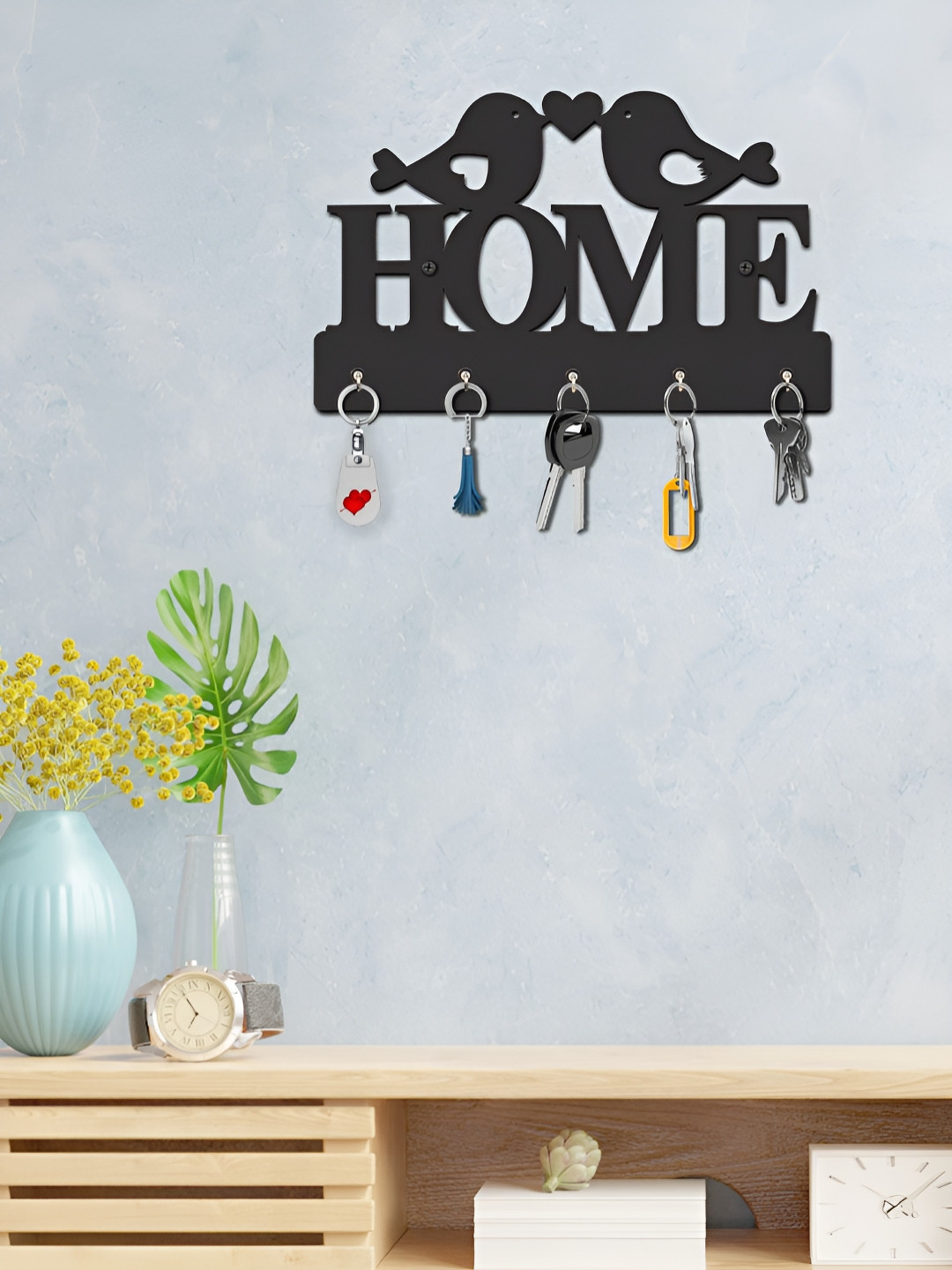 OLIVE TREE Black 5 Hooks Wooden Key Holder