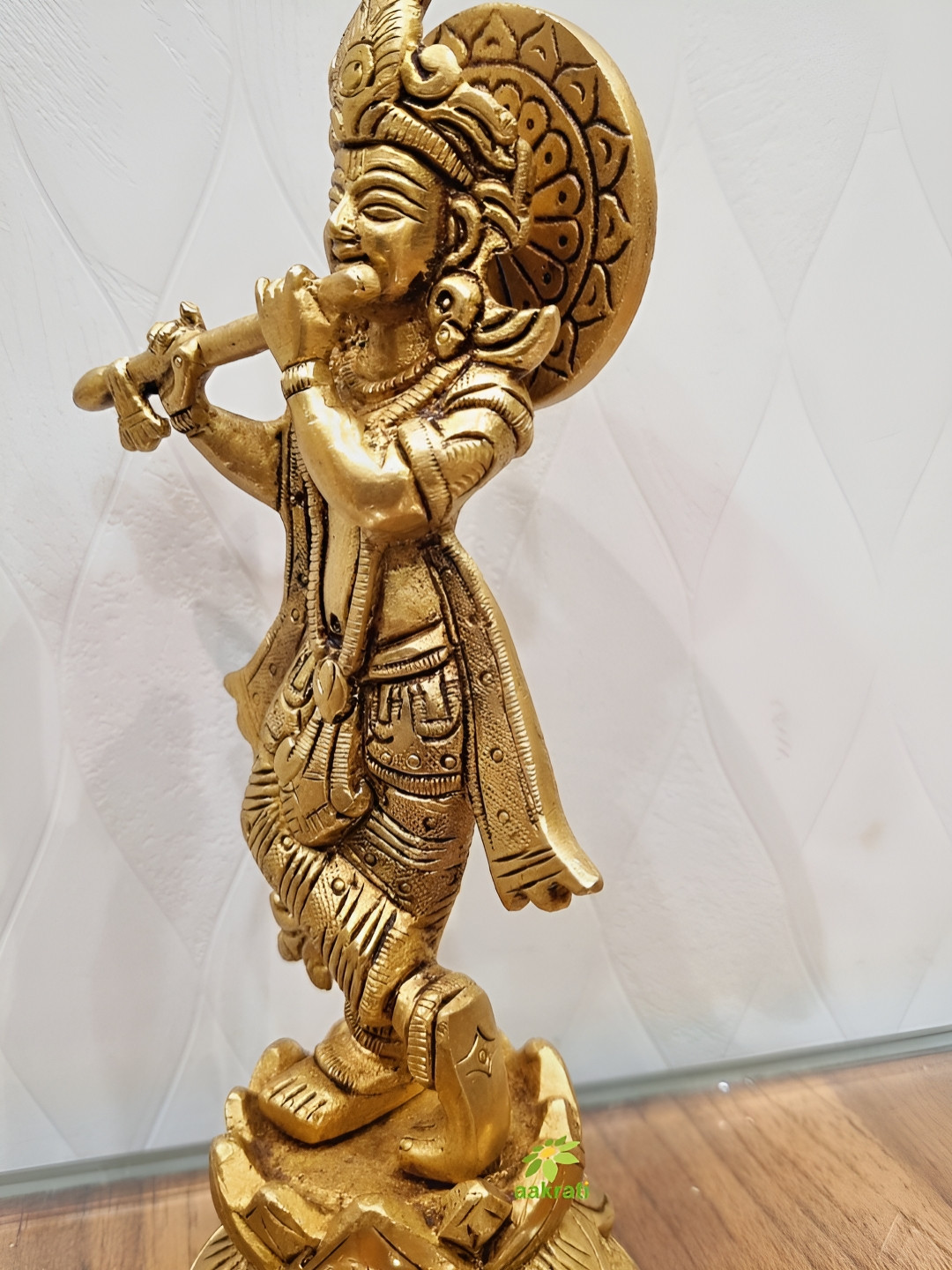 Aakrati Lord Krishna Yellow Brass Metallic Prayer Room Large Showpiece - 6.5 Inches
