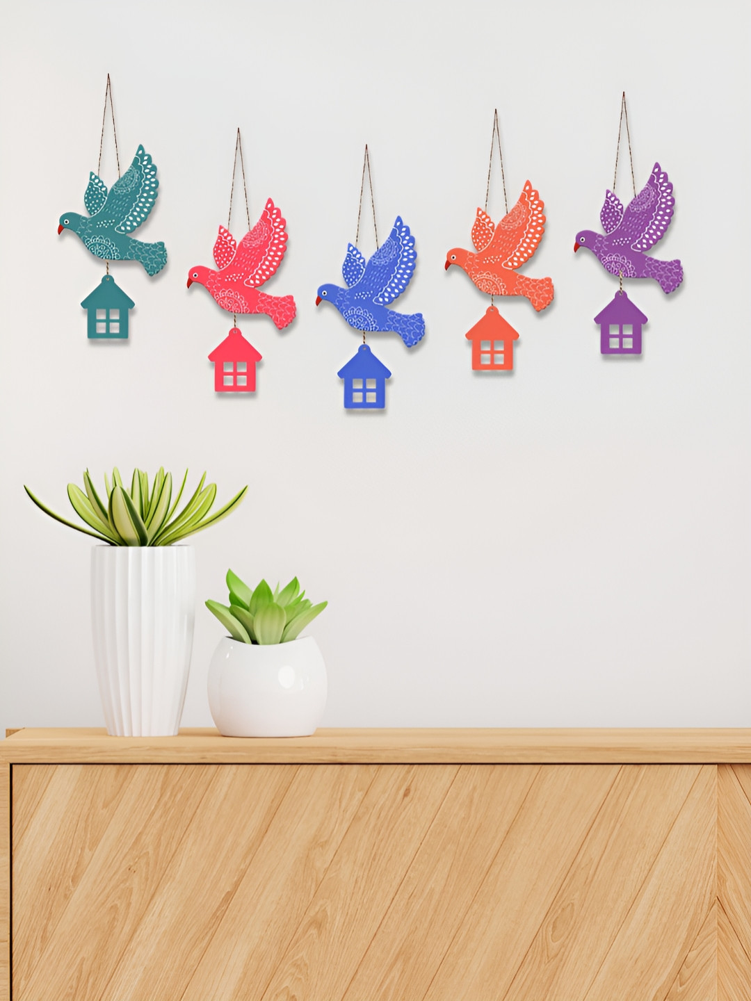 ArtVibes Wood Matte Hanging Hall 5Pcs Wall Hangings-18In