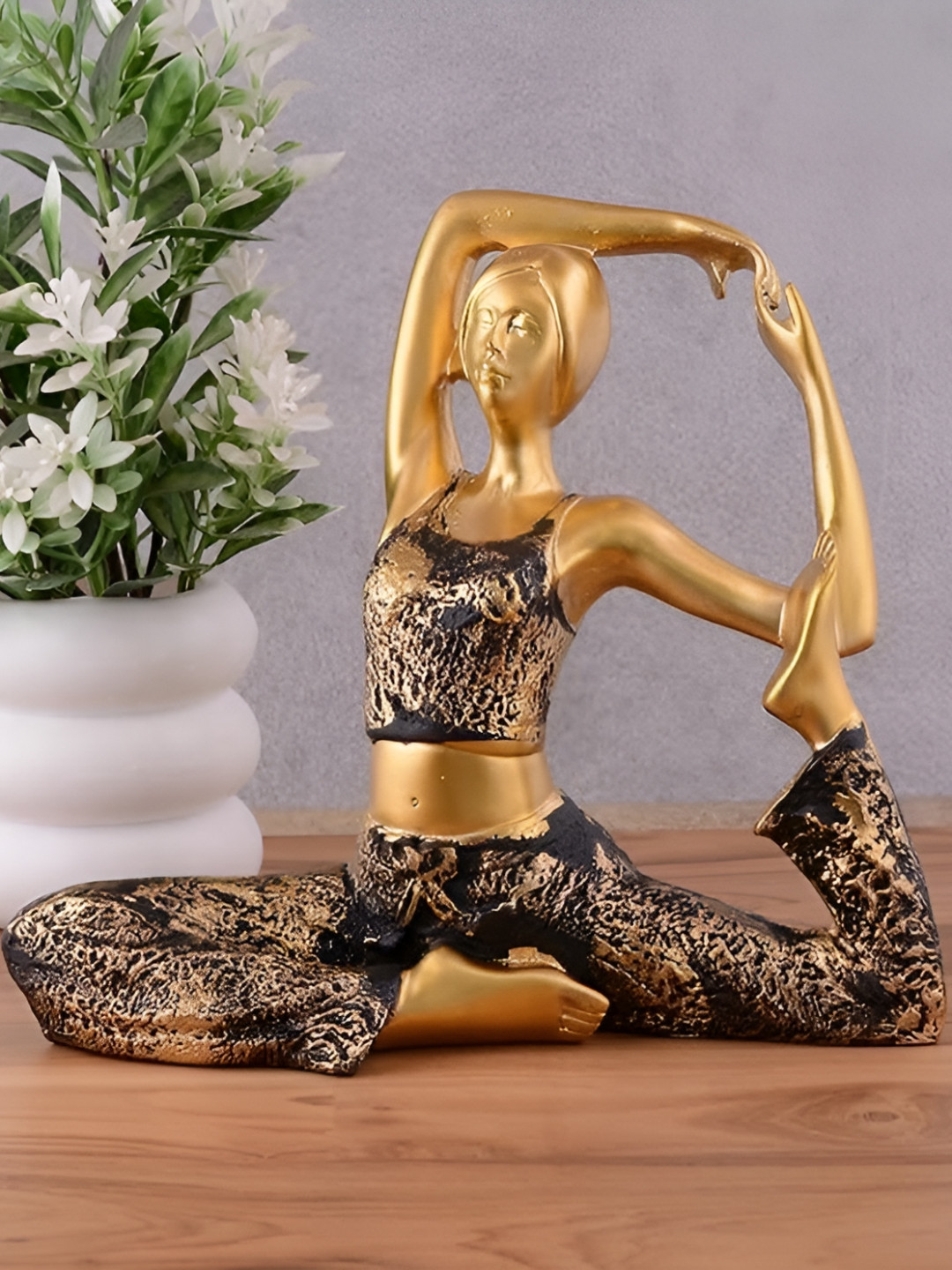 Zart Yoga Lady Gold Polyresin Natural Living Room Medium Showpiece - 9 Inches