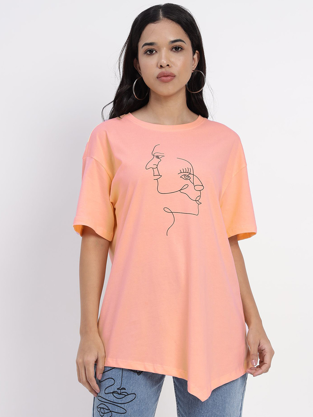 Sands of India Women Typography Raw Edge Oversized T-shirt