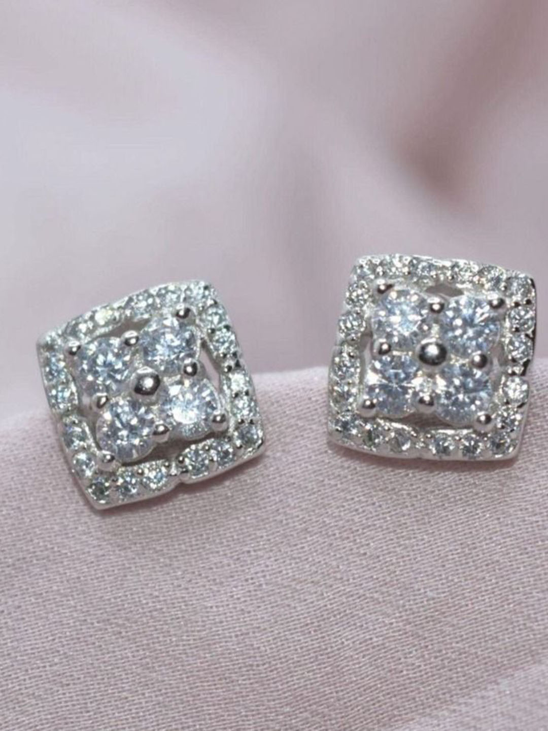 Luxevogue Rhodium Gold Plated 925 Silver Halo Earrings