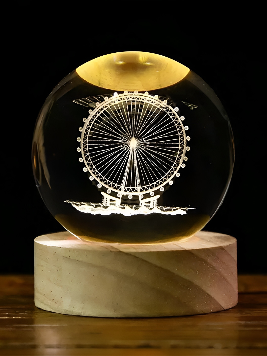 Awestuffs Yellow Printed Acrylic Spherical Table Lamp with Adjustable Cord and Bulb