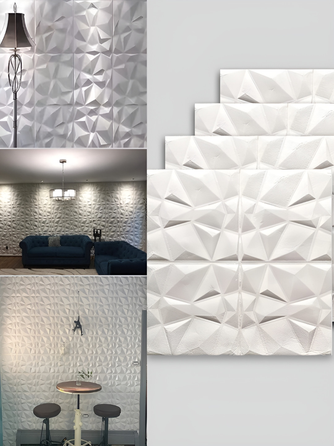 Lukzer 4-Pcs White Abstract Self-Adhesive Wall Panels