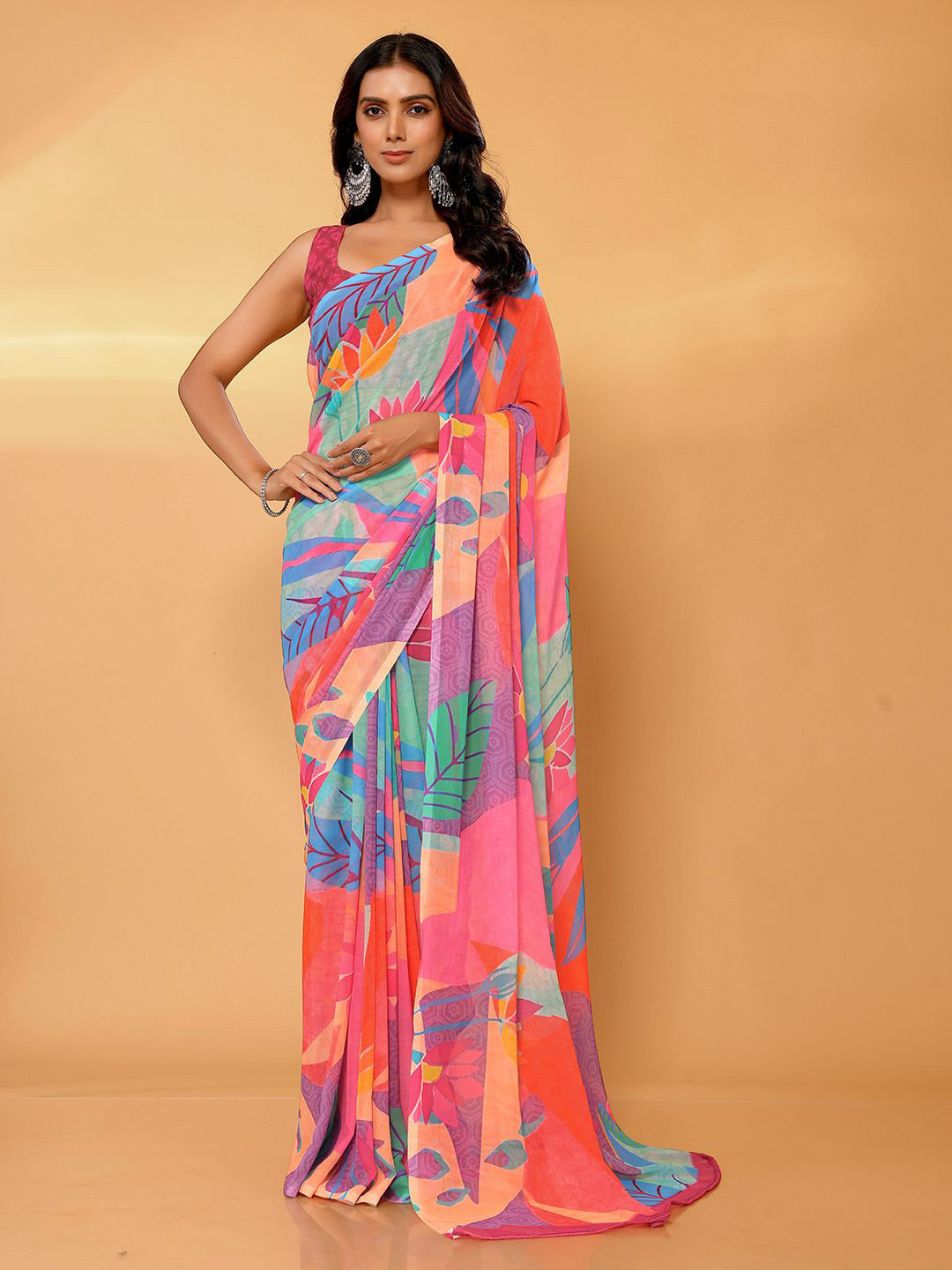 KALINI Women's Georgette Tropical Printed Daily Wear Saree with Blouse Piece