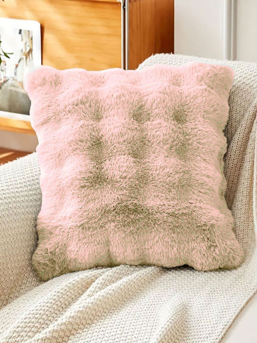 LUXEHOME INTERNATIONAL Peach Polyester Ultra Soft Textured Square Cushion Cover -16x16In