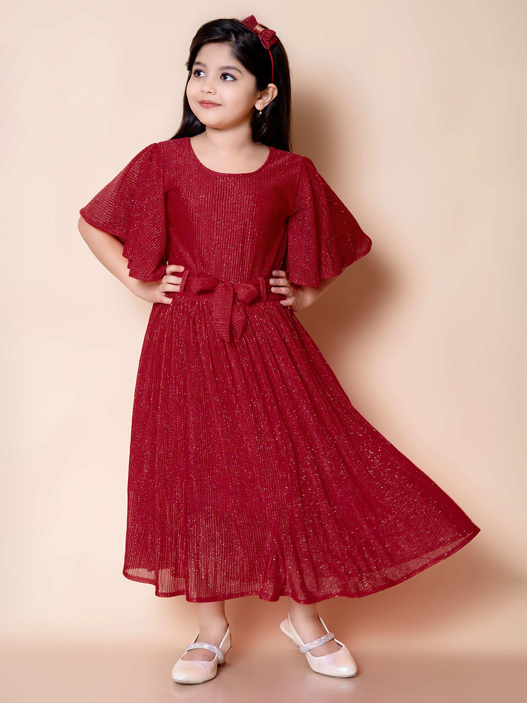 NATIONAL LEBASH Striped Flared Sleeve Organic Cotton Fit & Flare Maxi Dress