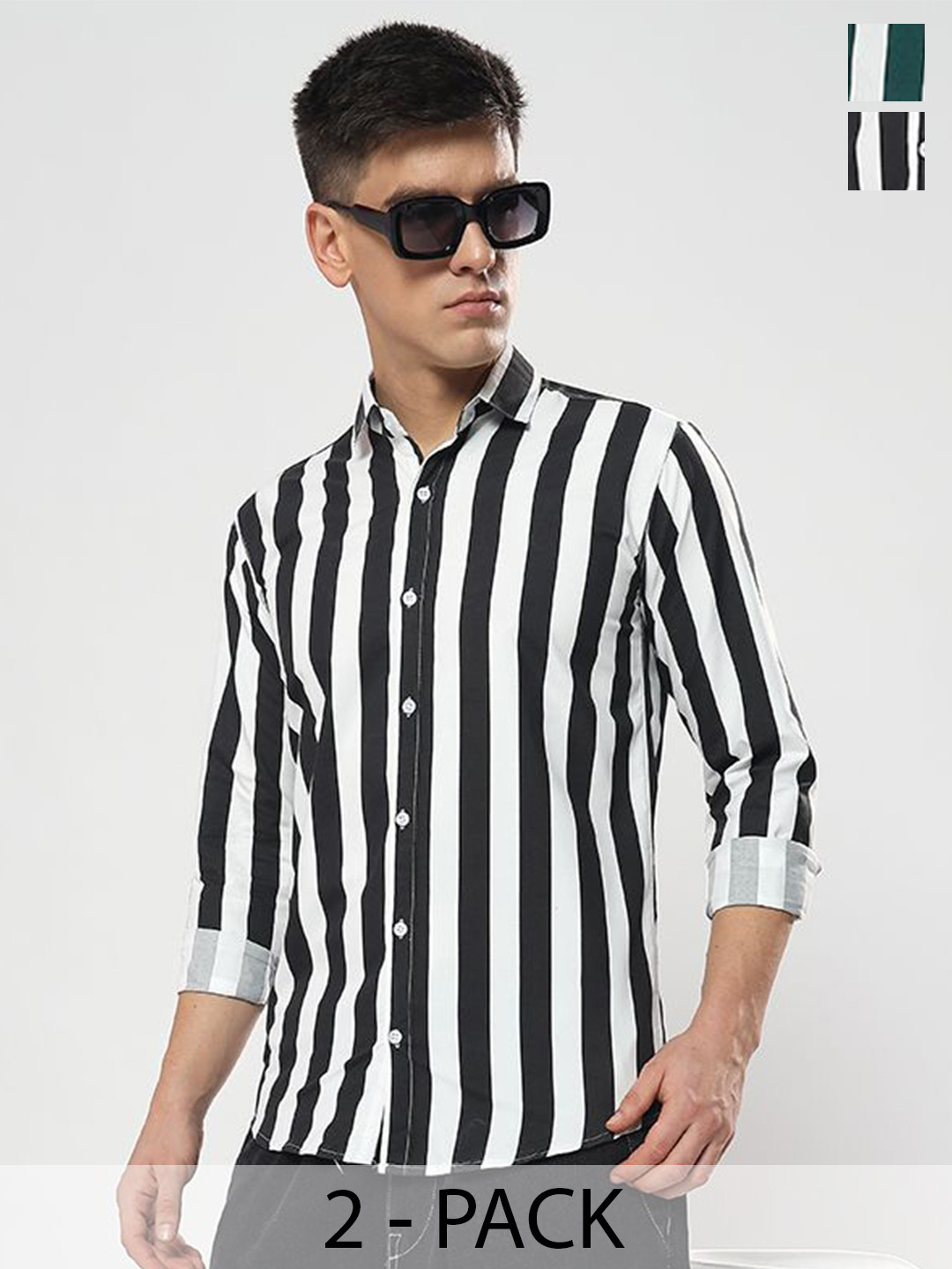 YOUTH FIRST Men Pack Of 2 Striped Wrinkle Free Casual Shirt