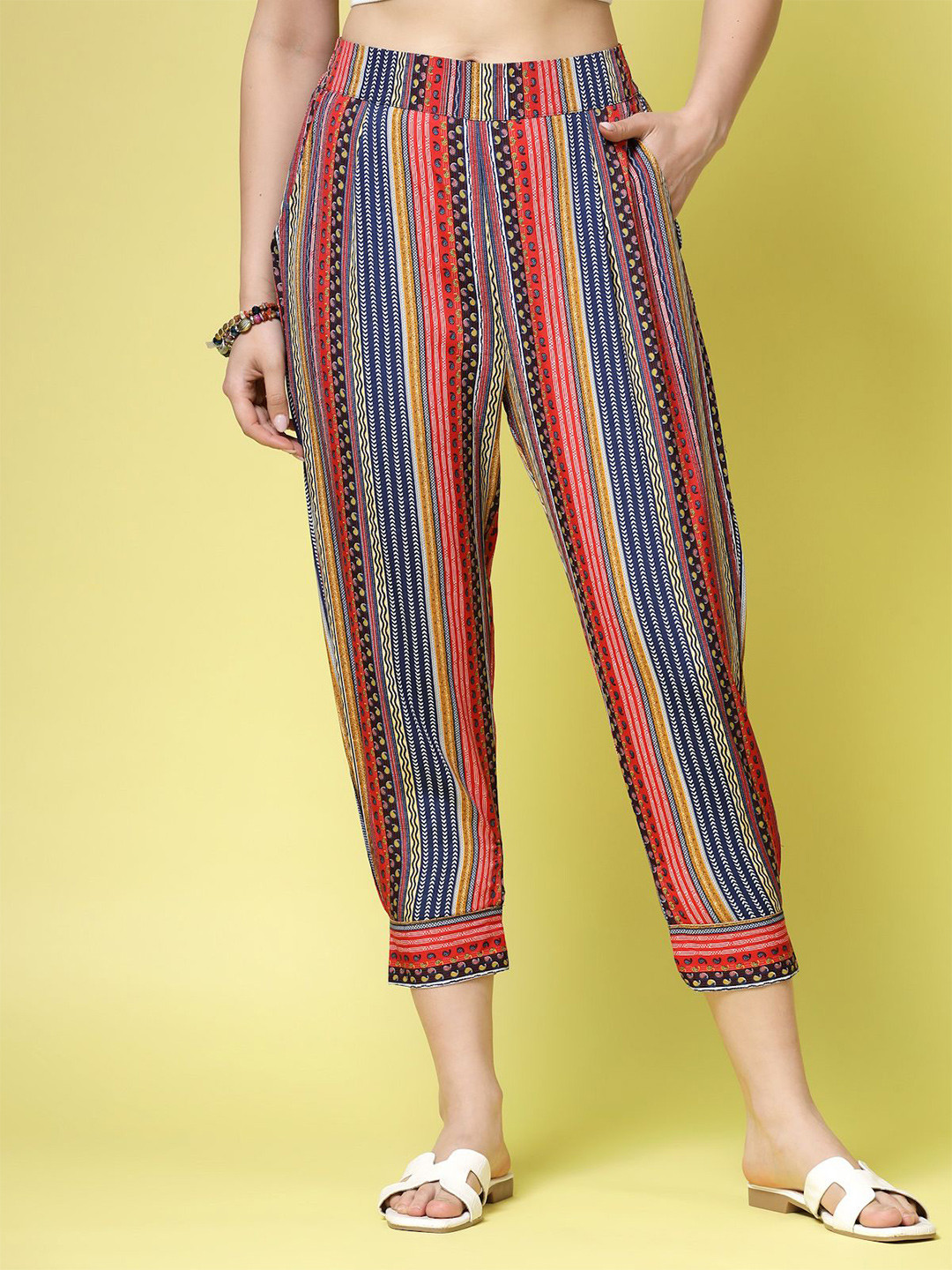 BEING NAUGHTY Striped Mid Rise Capris