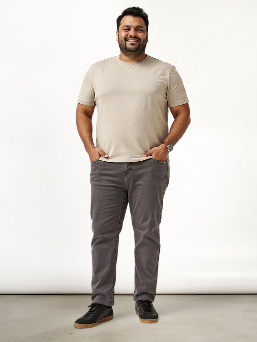 The Pant Project Men Charcoal Grey Slim Fit Plus-Size Stretchable Cotton Jeans