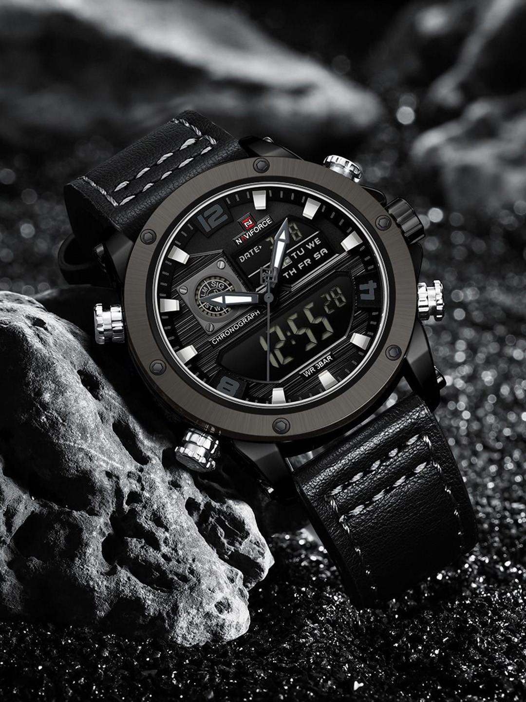 Naviforce Men Round Dial Analogue Digital Watch NF9236 B/GY/B_-Black