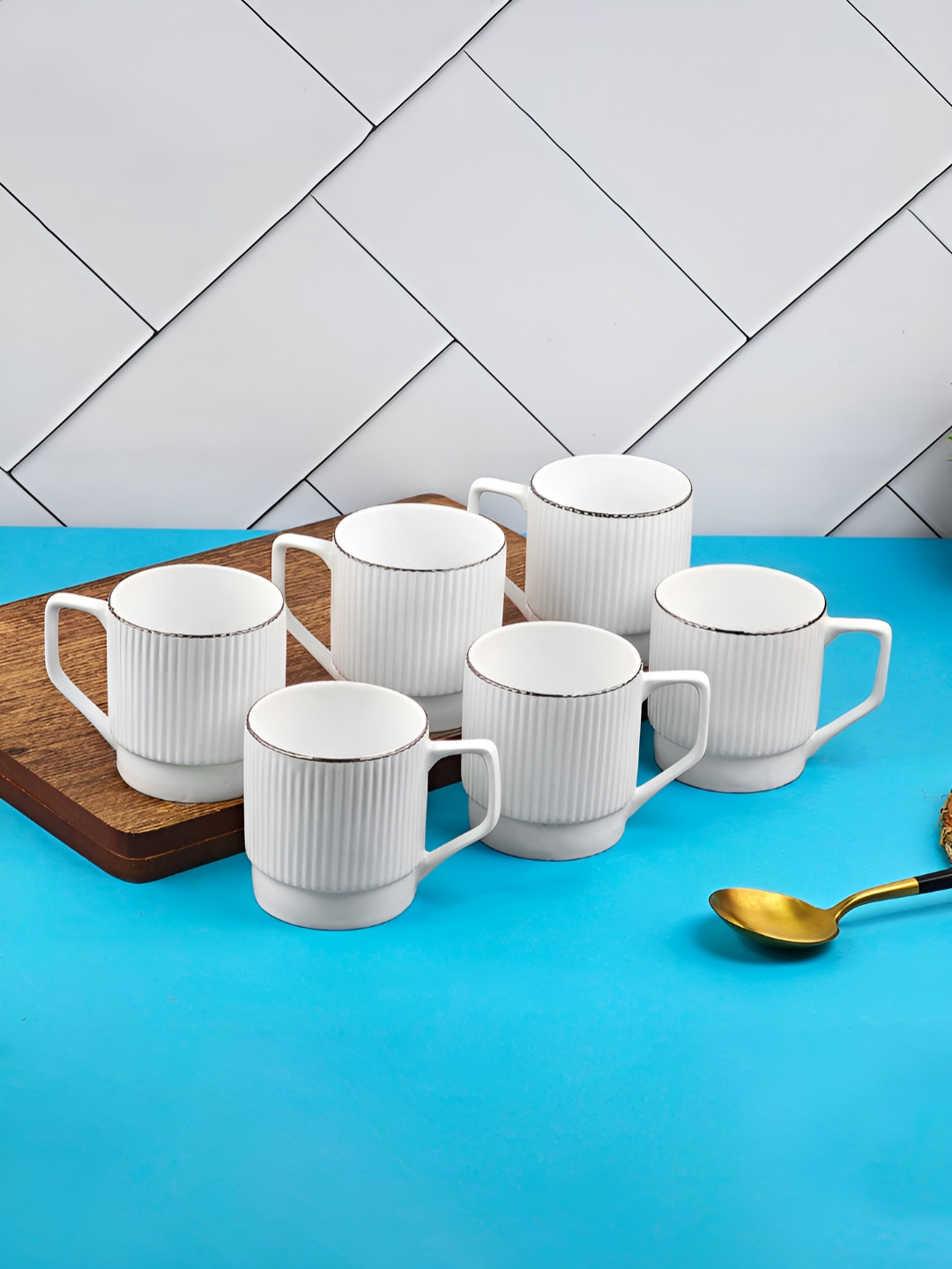 UPC Crosswalk White Ceramic Microwave Safe 6 Piece Mugs-220ml