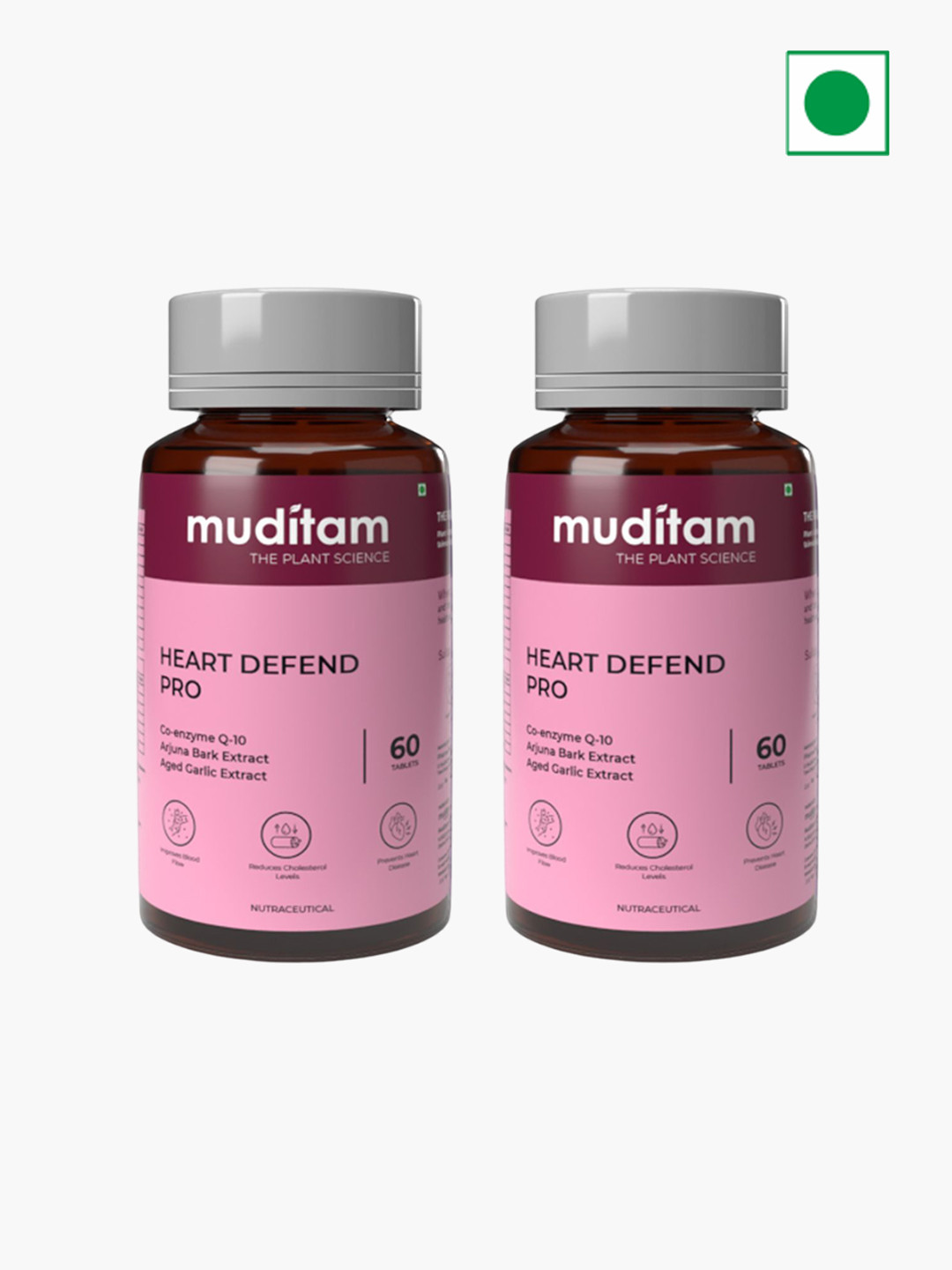 Muditam Set Of 2 Heart Defend Pro Tablets For Balancing Cholesterol - 60 Tablets Each