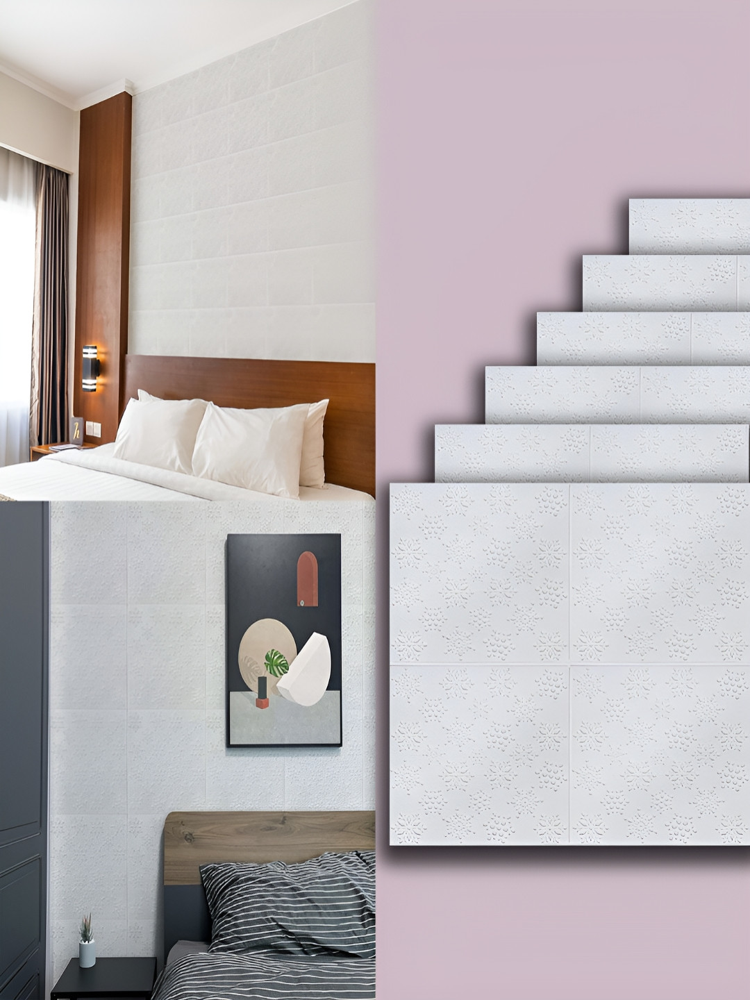 Lukzer 6-Pcs White Printed Self-Adhesive Wall Panels