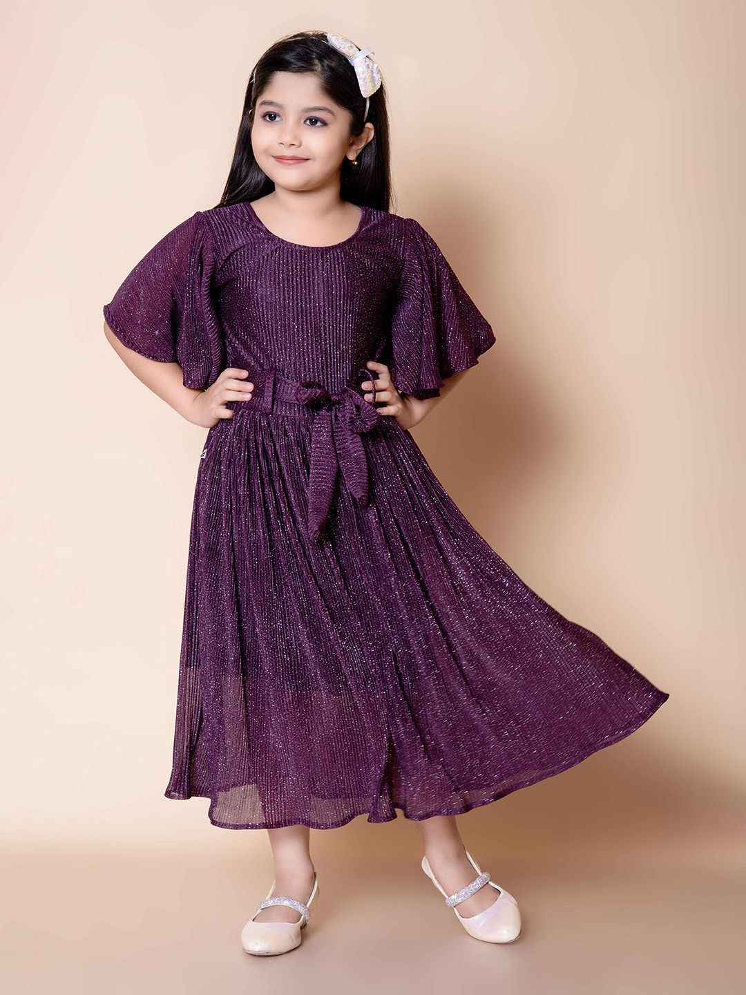 NATIONAL LEBASH Floral Striped Flared Sleeve Organic Cotton Fit & Flare Maxi Dress