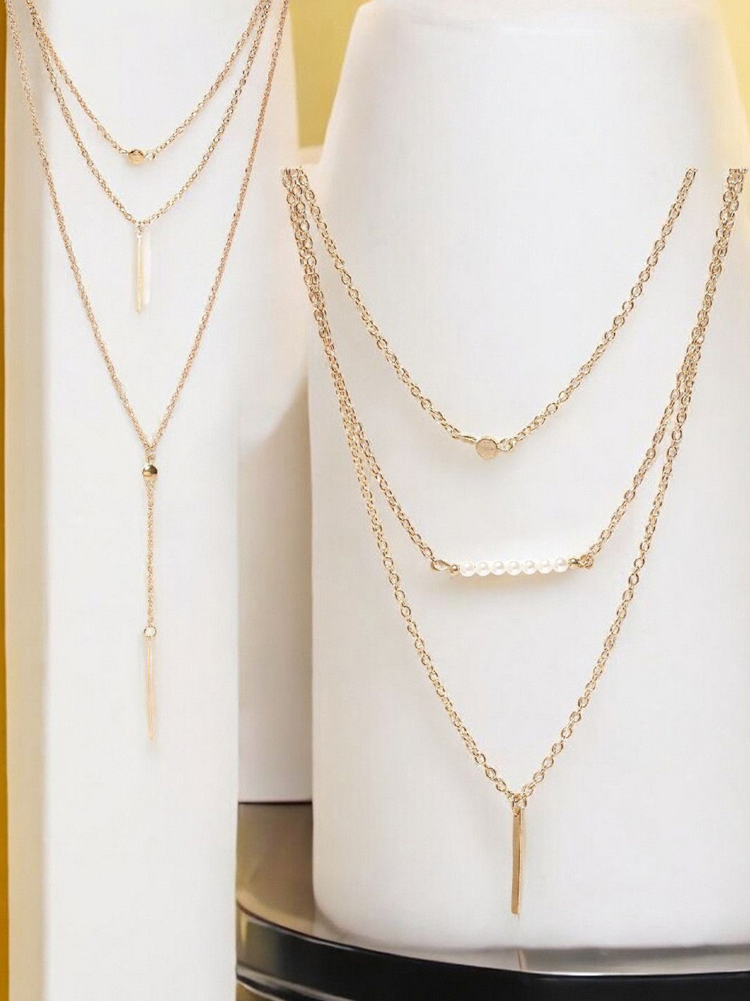 DressBerry Gold Toned Set Of 2 Stone Studded & Beaded Layered Necklaces