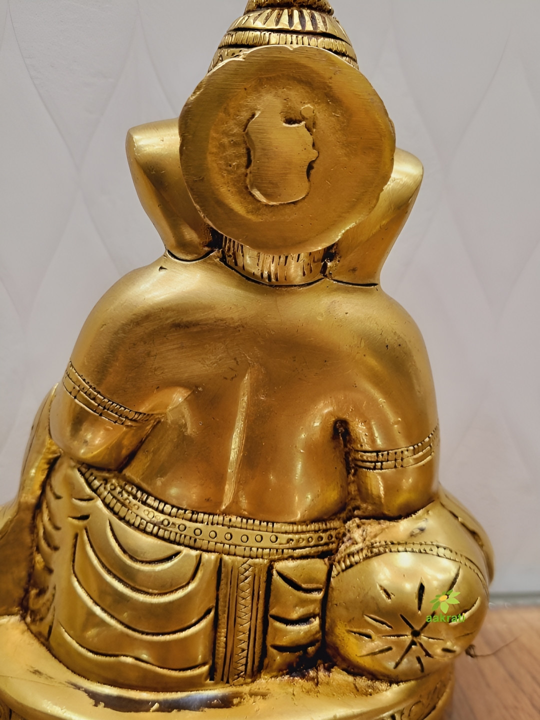 Aakrati Lord Ganesha Sitting Position Yellow Brass Metallic Prayer Room Hand-Crafted Small Showpiece - 6 Inches
