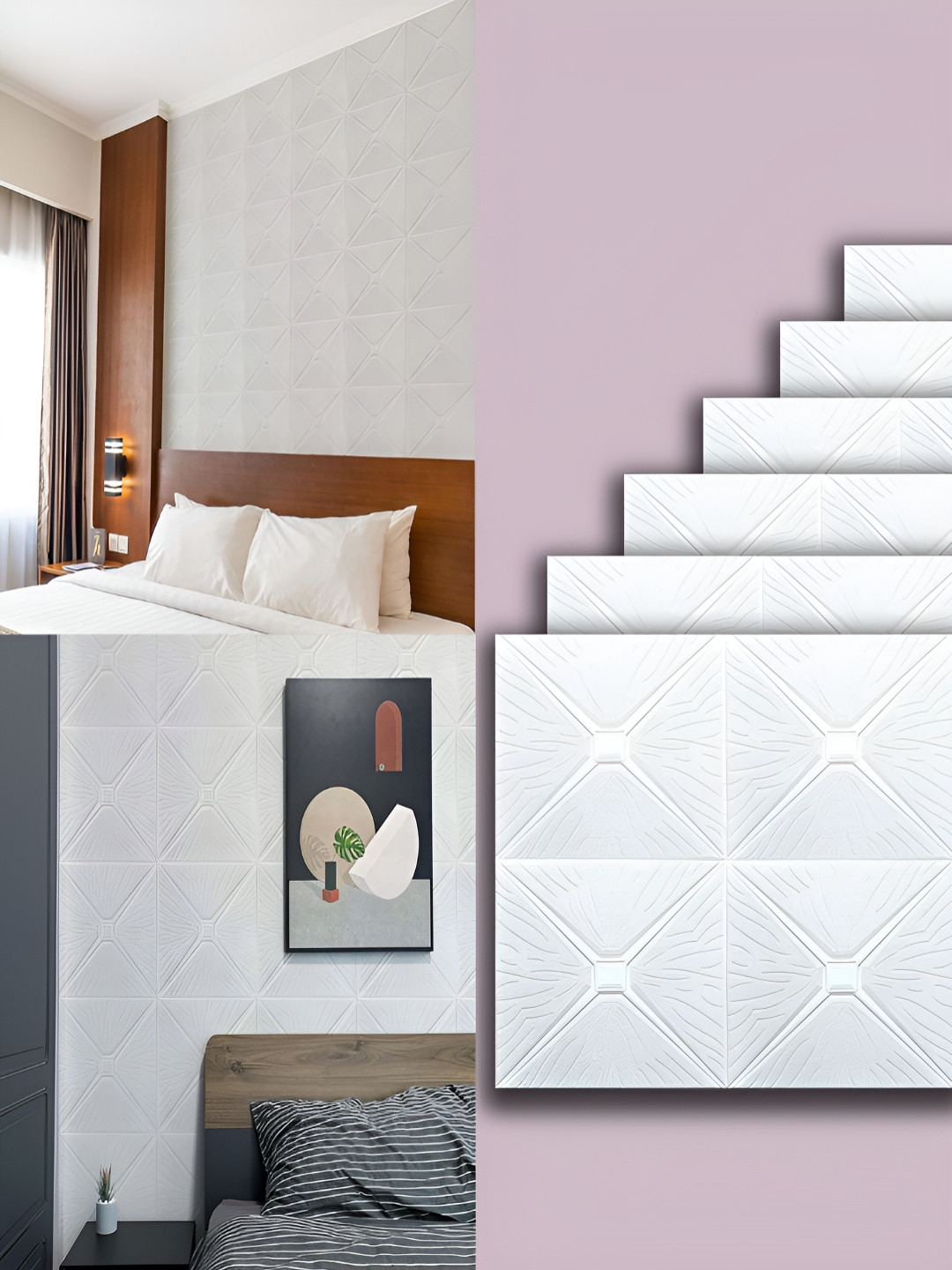 Lukzer 6-Pcs White Self-Adhesive Wall Panels