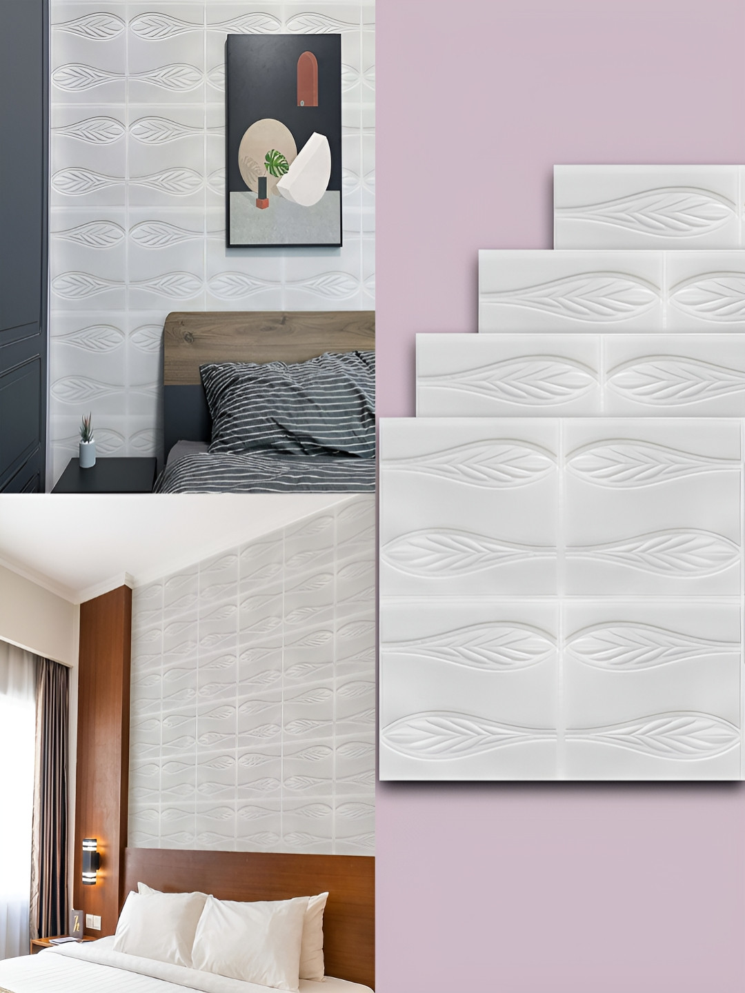 Lukzer 4-Pcs White Self-Adhesive Wall Panels