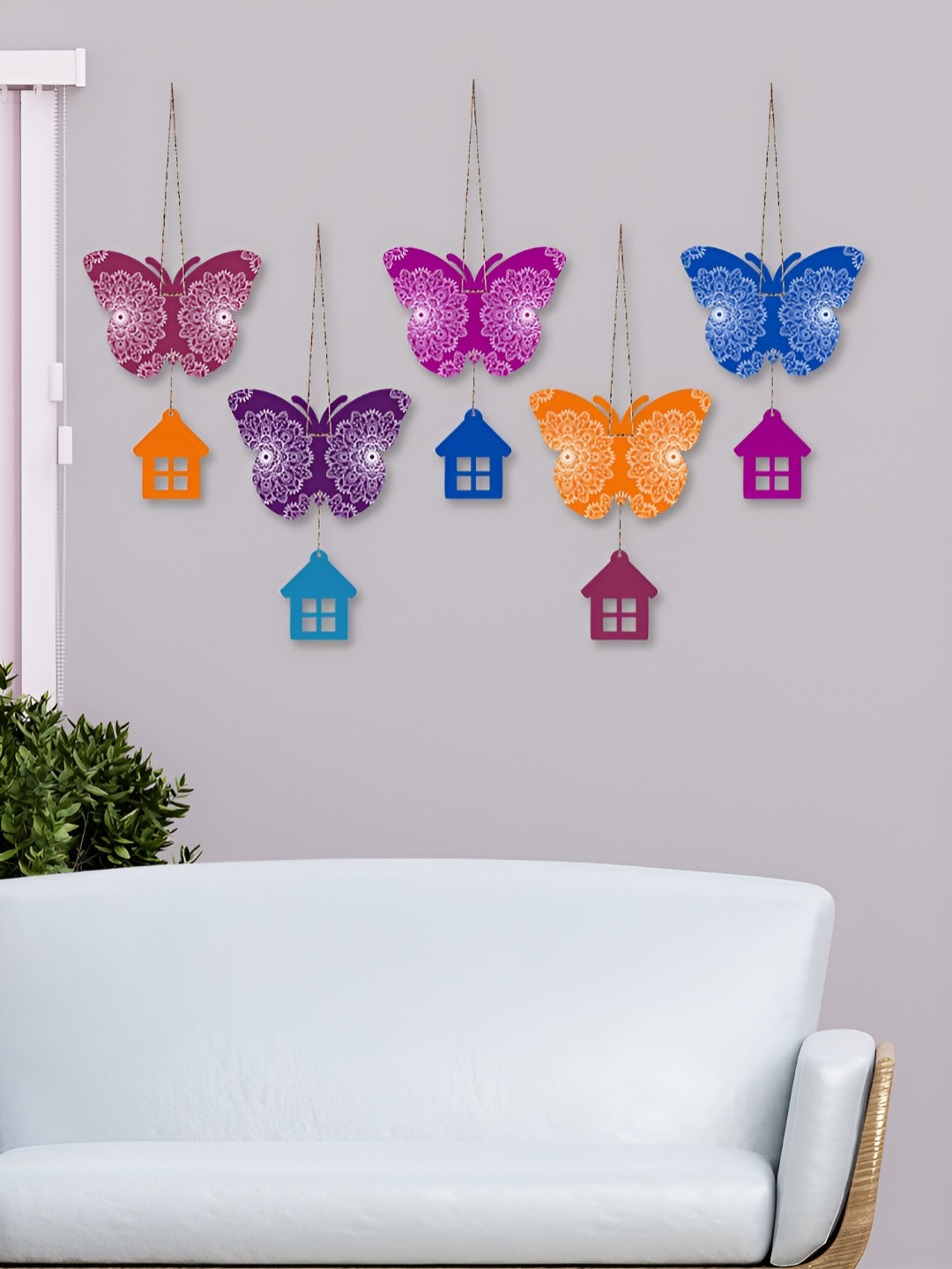 ArtVibes Butterfly Wood Matte Hanging Hall 5Pcs Wall Hangings-18In