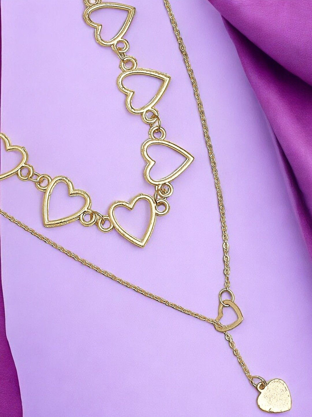 DressBerry Gold Toned Set Of 2 Minimal Choker & Lariat Necklaces